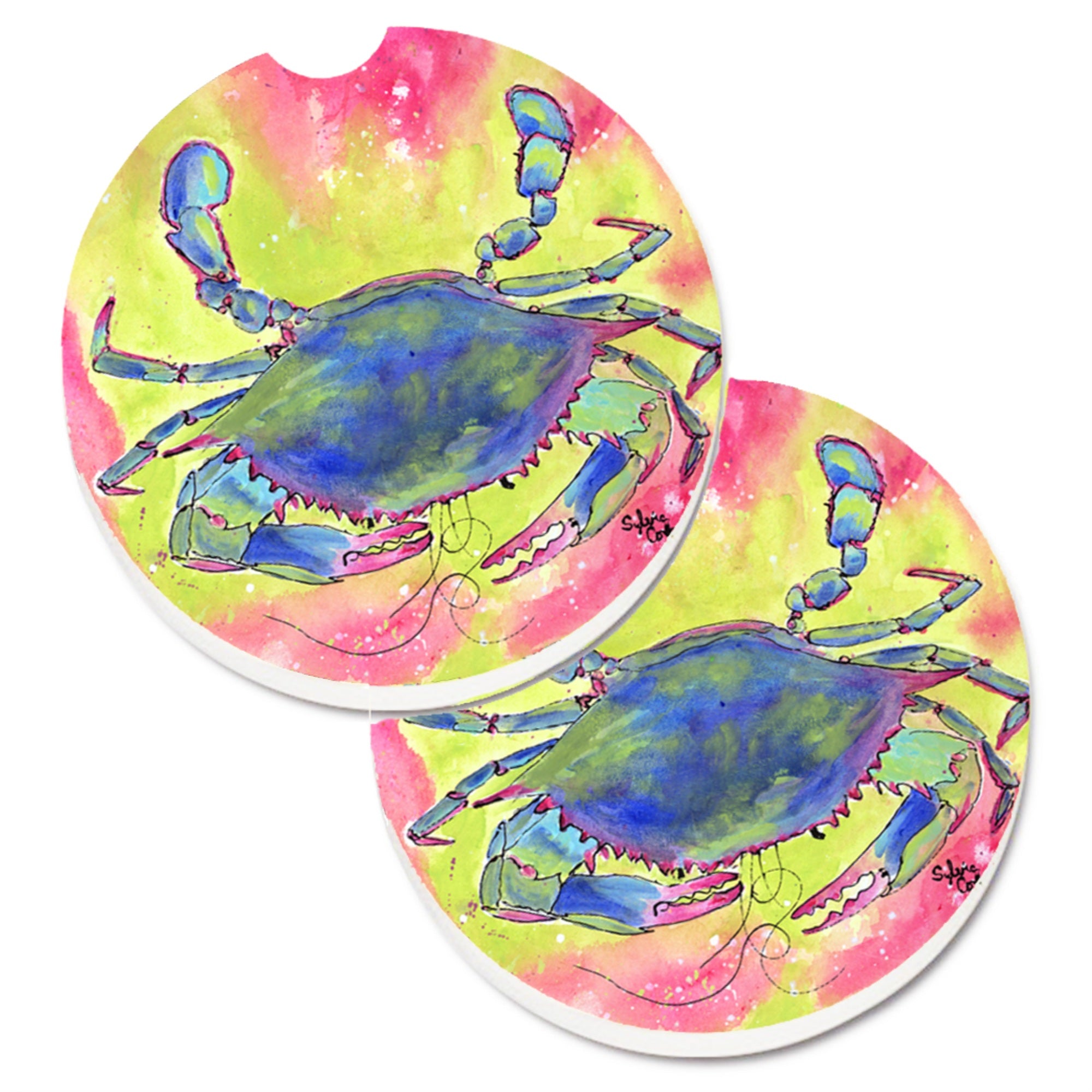 'Caroline'S Treasures Crab Set Of 2 Cup Holder Car Coasters 8343Carc, 2.56, Multicolor''