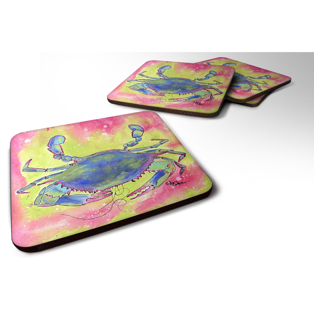 'Caroline'S Treasures 8343Fc Crab Foam Coasters (Set Of 4), 3.5'''' H X 3.5'''' W, Multicolor''