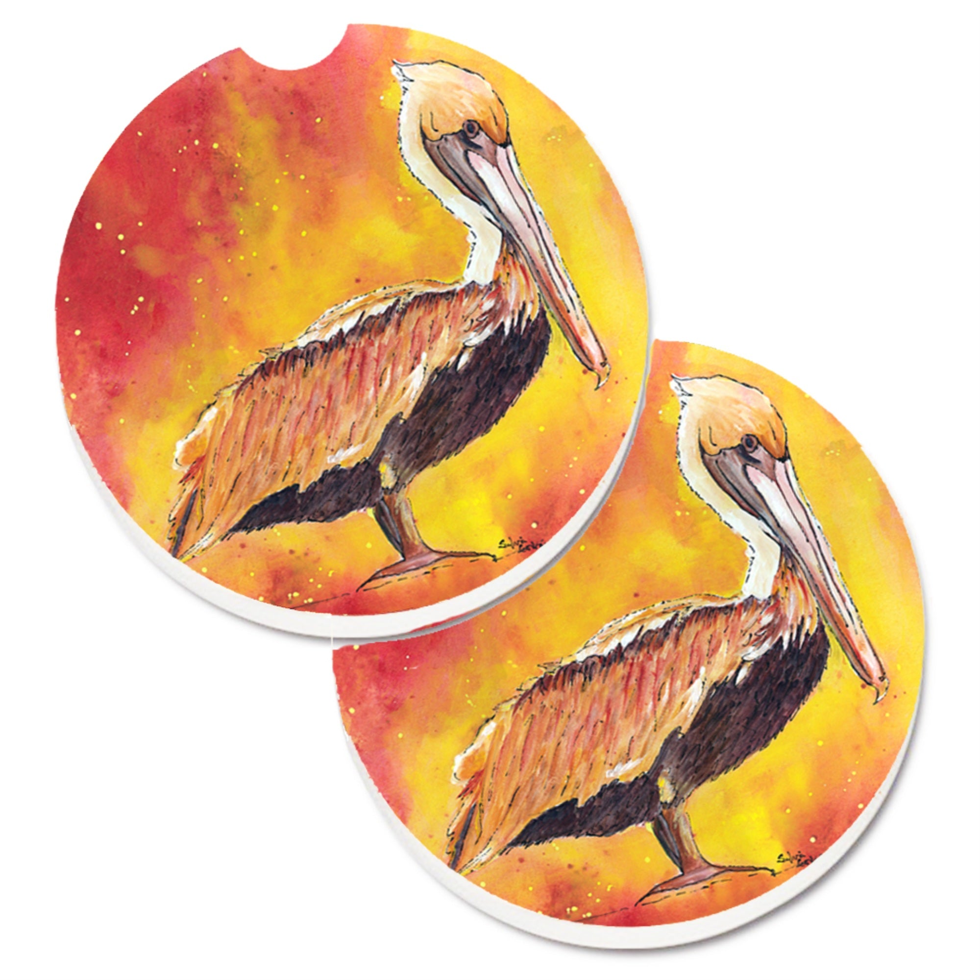'Caroline'S Treasures Pelican Set Of 2 Cup Holder Car Coasters 8344Carc, 2.56, Multicolor''