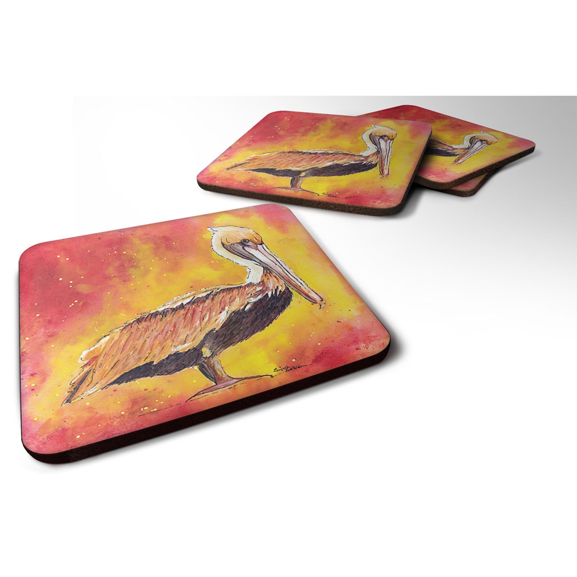 'Caroline'S Treasures 8344Fc Bird-Pelican Foam Coasters (Set Of 4), 3.5'''' H X 3.5'''' W, Multicolor''