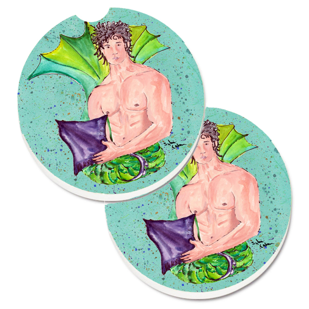 'Caroline'S Treasures Merman Set Of 2 Cup Holder Car Coasters 8345Carc, 2.56, Multicolor''