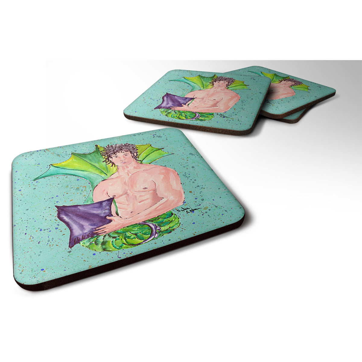 'Caroline'S Treasures 8345Fc Merman Foam Coasters (Set Of 4), 3.5'''' H X 3.5'''' W, Multicolor''