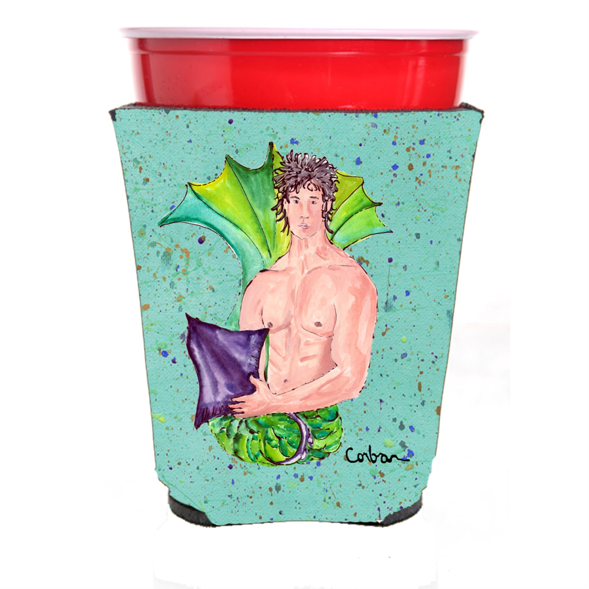 Merman Black Hair Merman Red Solo Cup Beverage Insulator Hugger