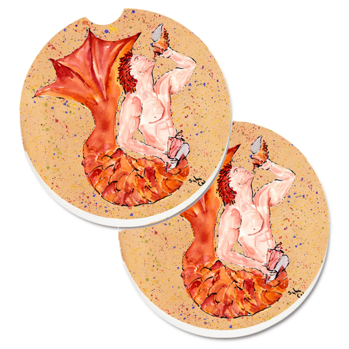 'Caroline'S Treasures Merman Set Of 2 Cup Holder Car Coasters 8346Carc, 2.56, Multicolor''