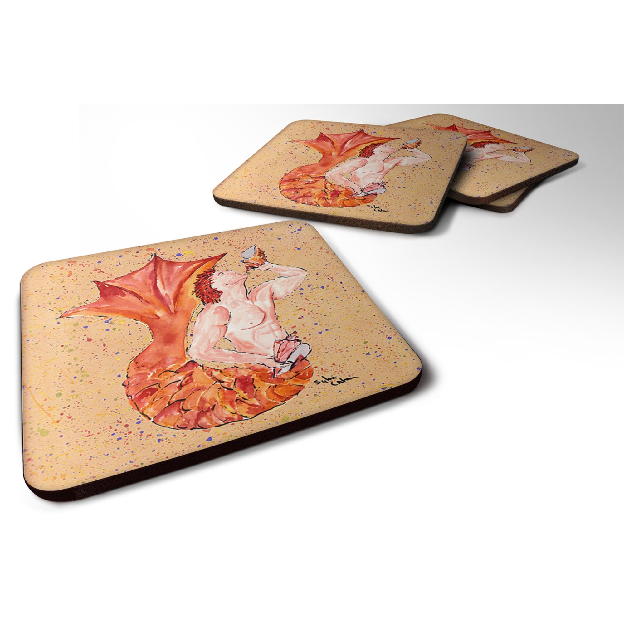 'Caroline'S Treasures 8346Fc Merman Foam Coasters (Set Of 4), 3.5'''' H X 3.5'''' W, Multicolor''