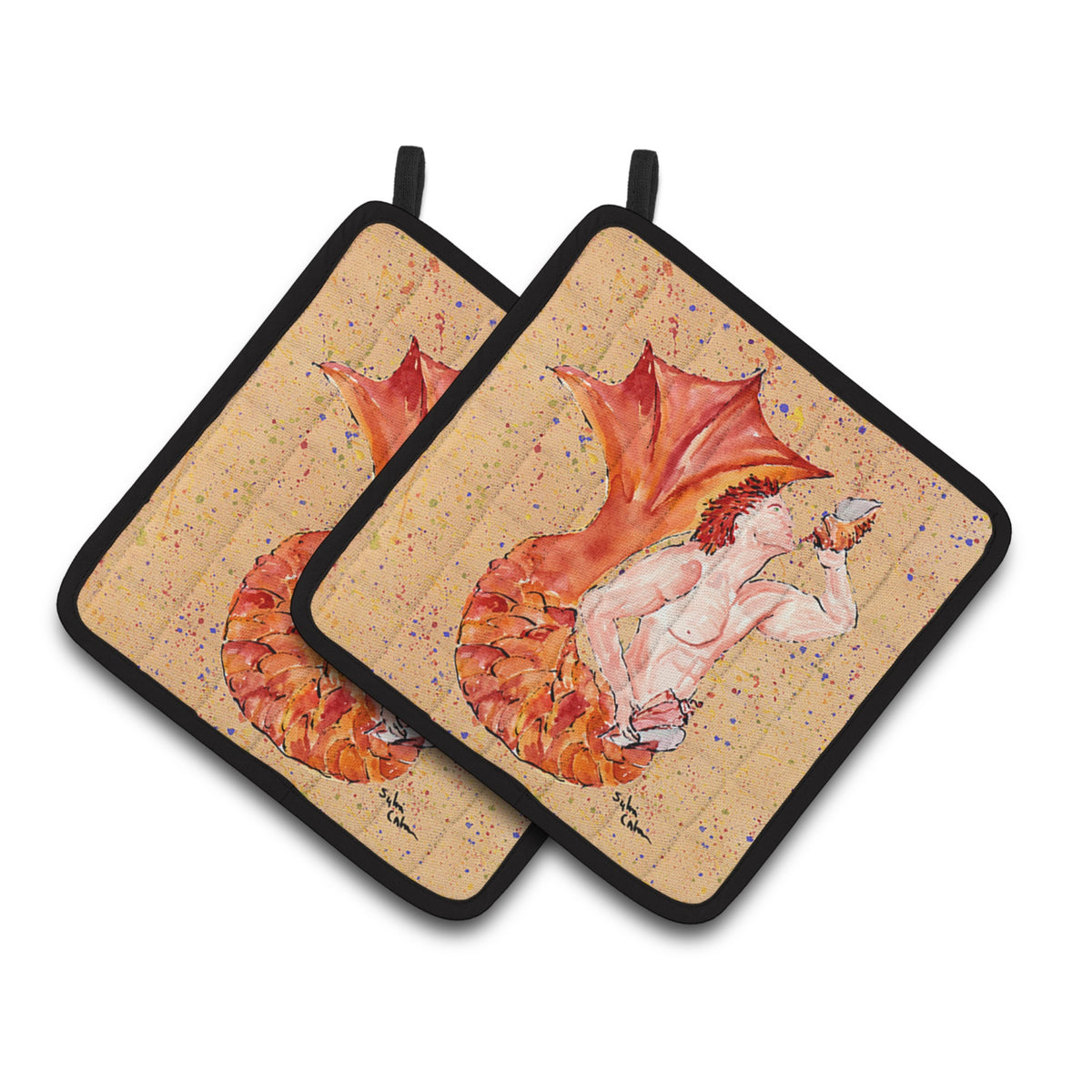 'Caroline'S Treasures Merman Pair Of Pot Holders 8346Pthd, 7.5Hx7.5W, Multicolor''