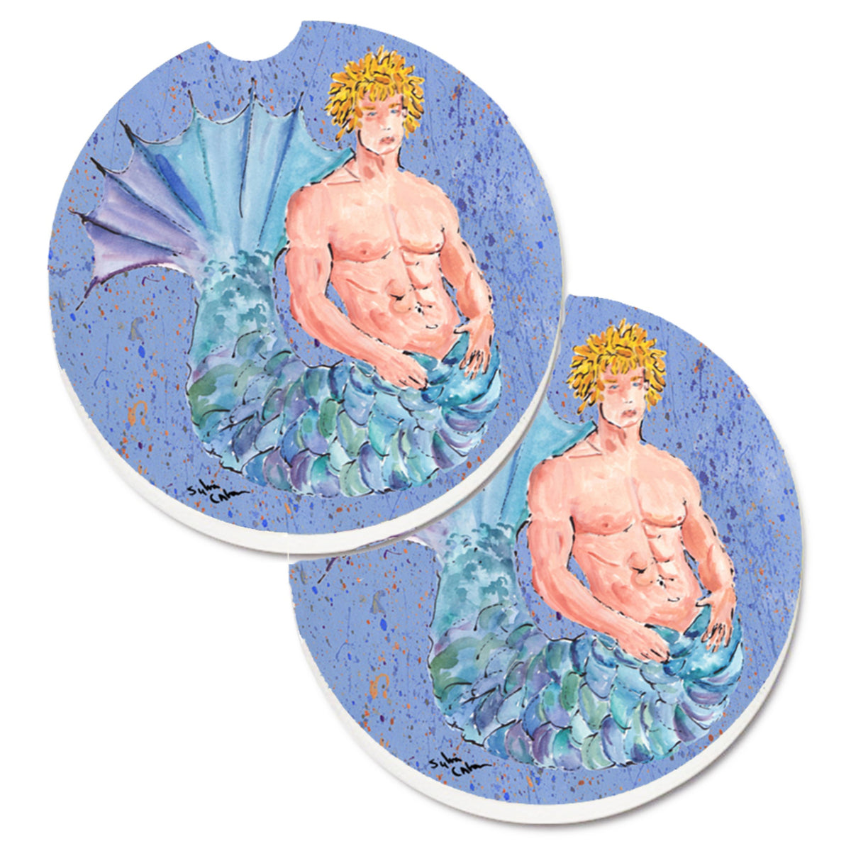 'Caroline'S Treasures Merman Set Of 2 Cup Holder Car Coasters 8347Carc, 2.56, Multicolor''