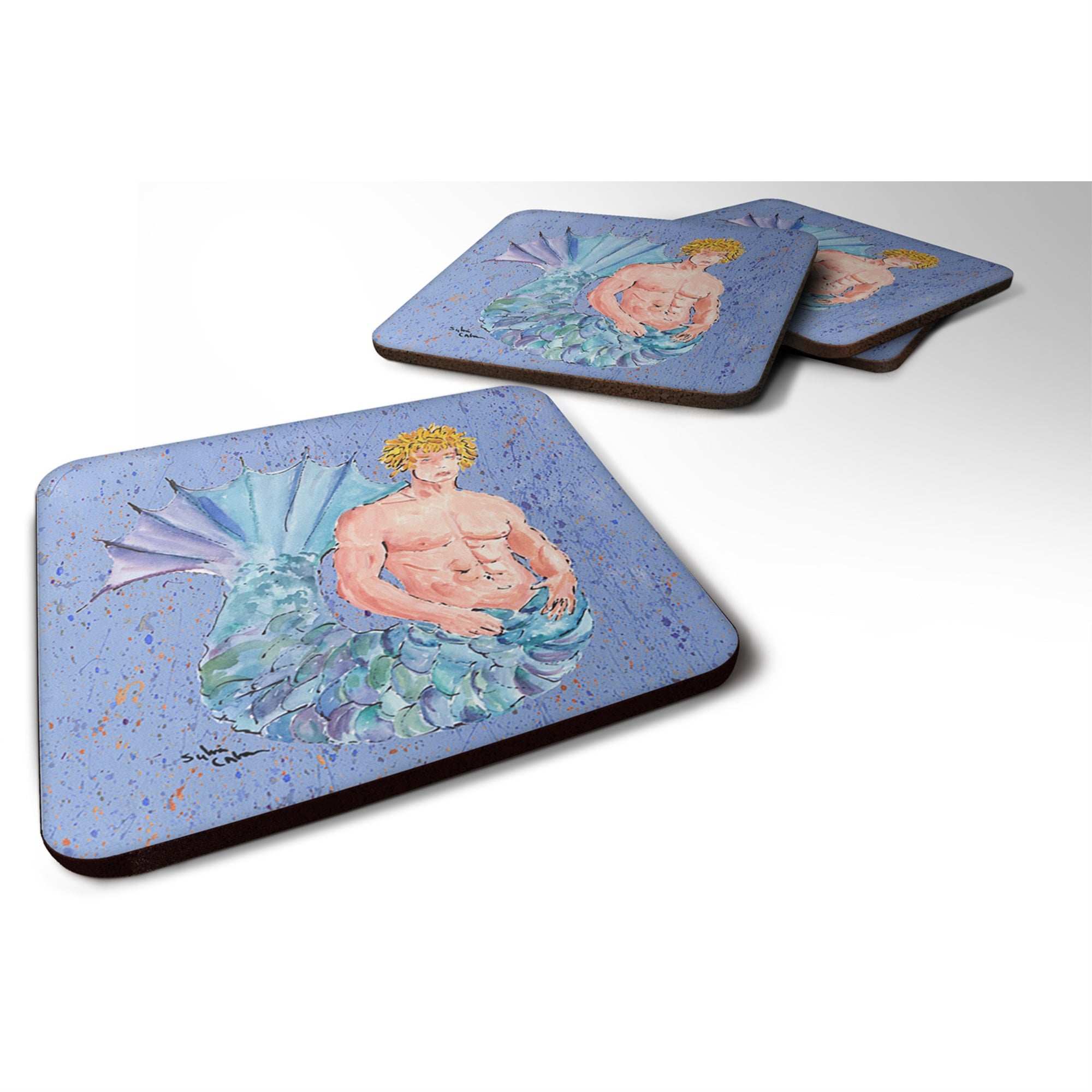 'Caroline'S Treasures 8347Fc Merman Foam Coasters (Set Of 4), 3.5'''' H X 3.5'''' W, Multicolor''