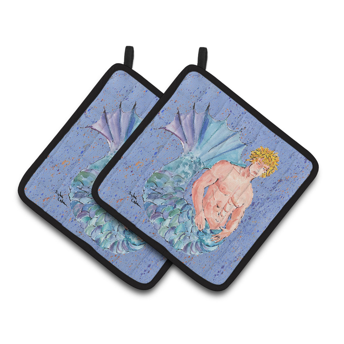 'Caroline'S Treasures Merman Pair Of Pot Holders 8347Pthd, 7.5Hx7.5W, Multicolor''