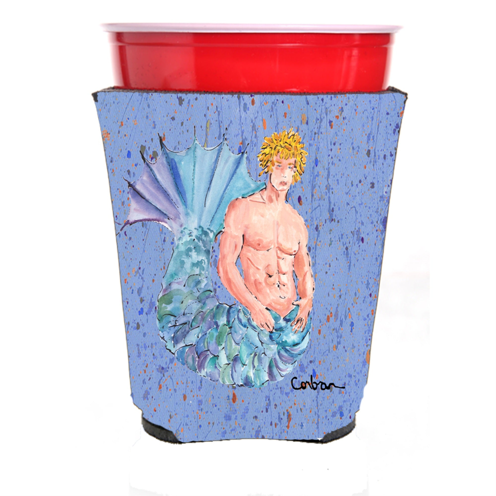 Merman Blonde Hair Merman Red Solo Cup Beverage Insulator Hugger