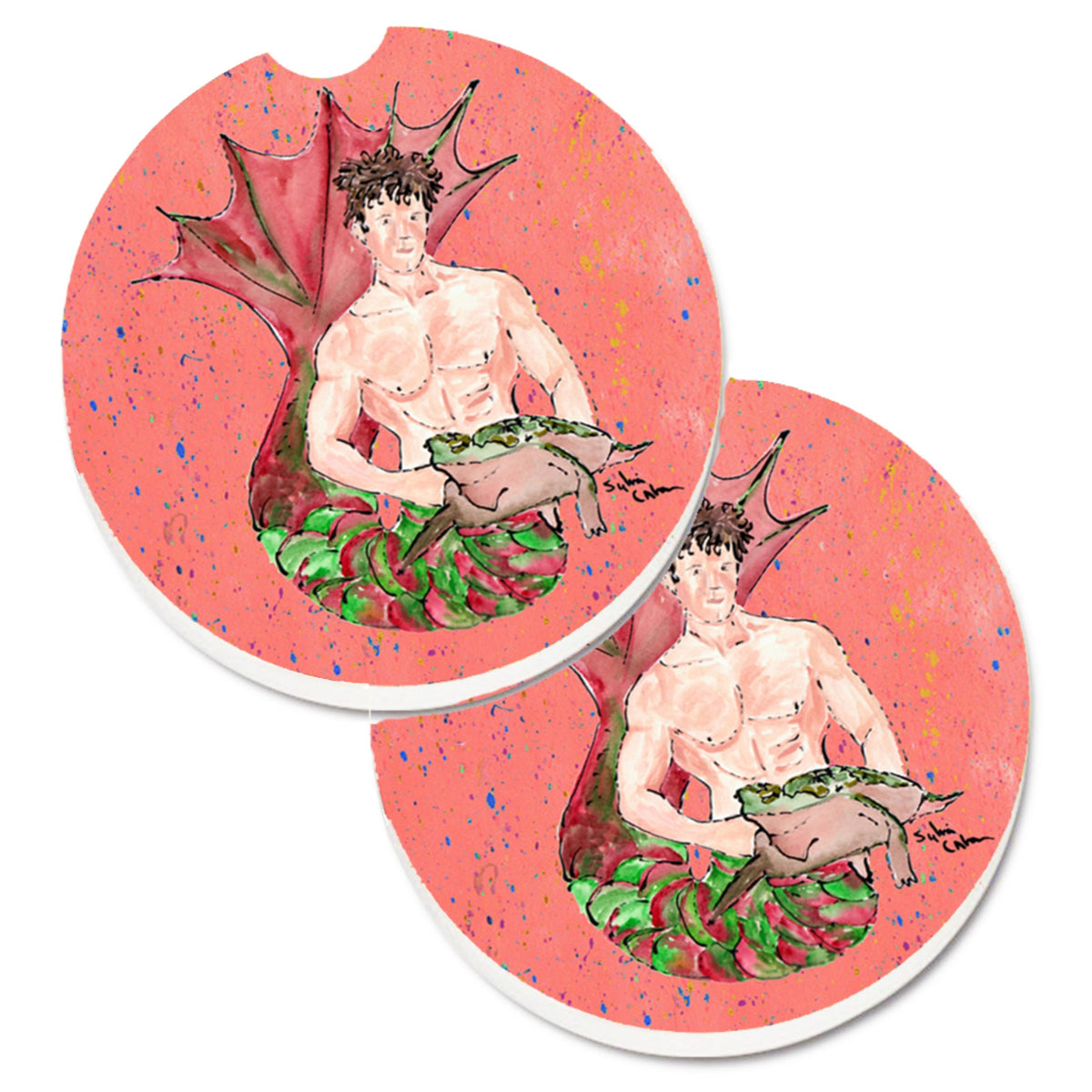 'Caroline'S Treasures Merman Set Of 2 Cup Holder Car Coasters 8348Carc, 2.56, Multicolor''