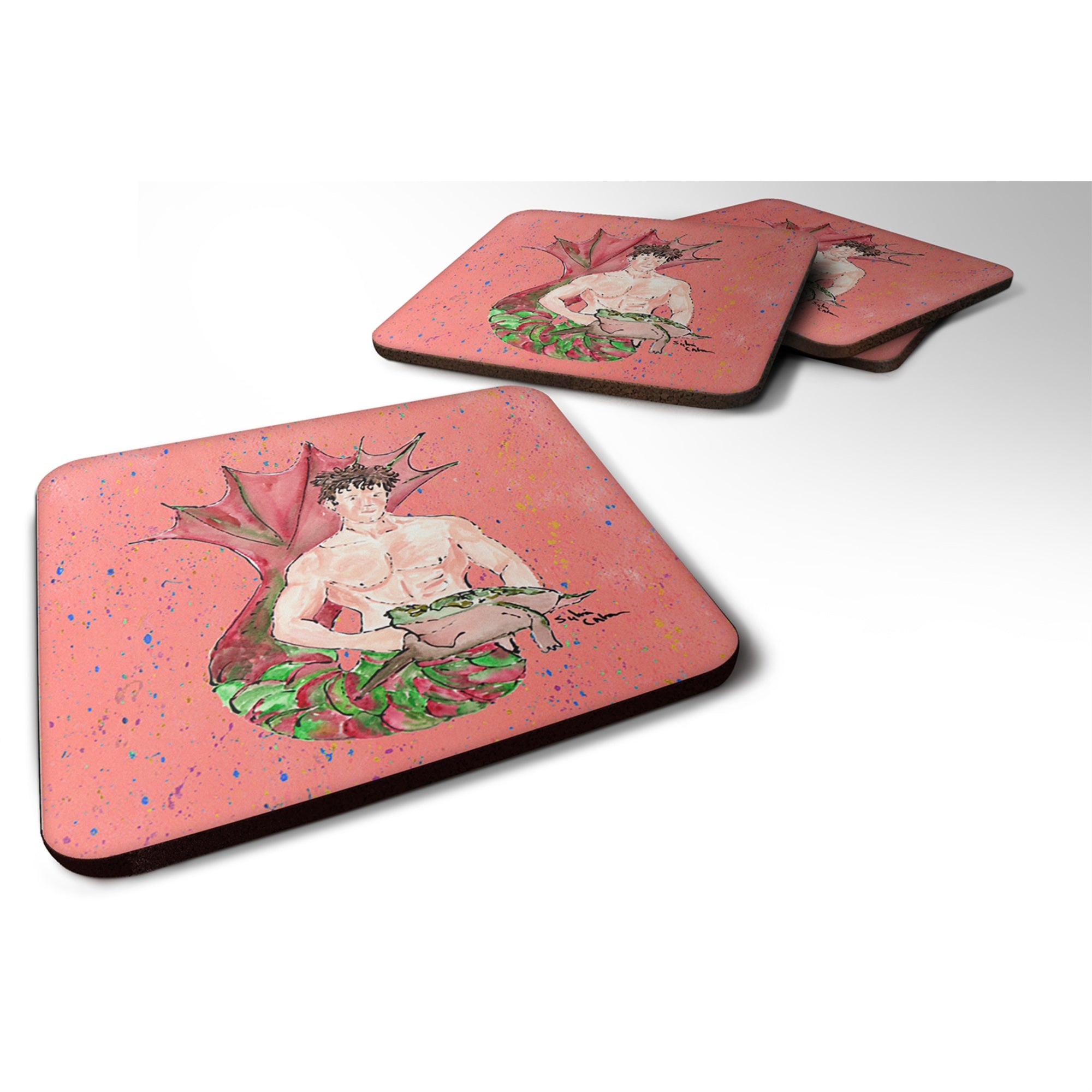 'Caroline'S Treasures 8348Fc Merman Foam Coasters (Set Of 4), 3.5'''' H X 3.5'''' W, Multicolor''