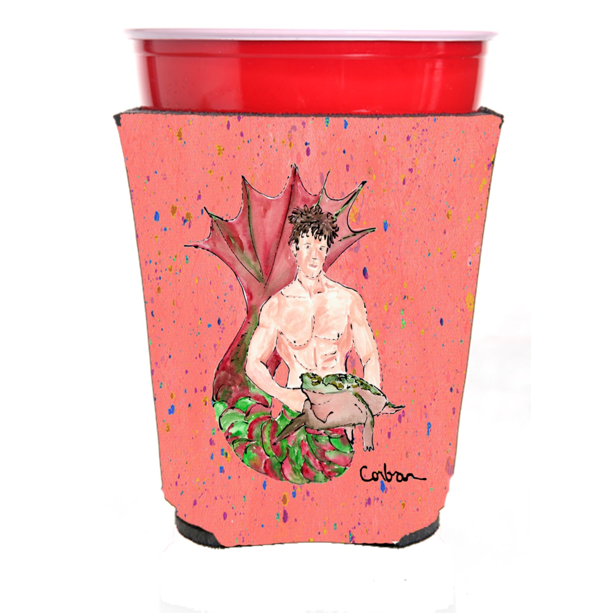 Merman Brunette Hair Merman Red Solo Cup Beverage Insulator Hugger