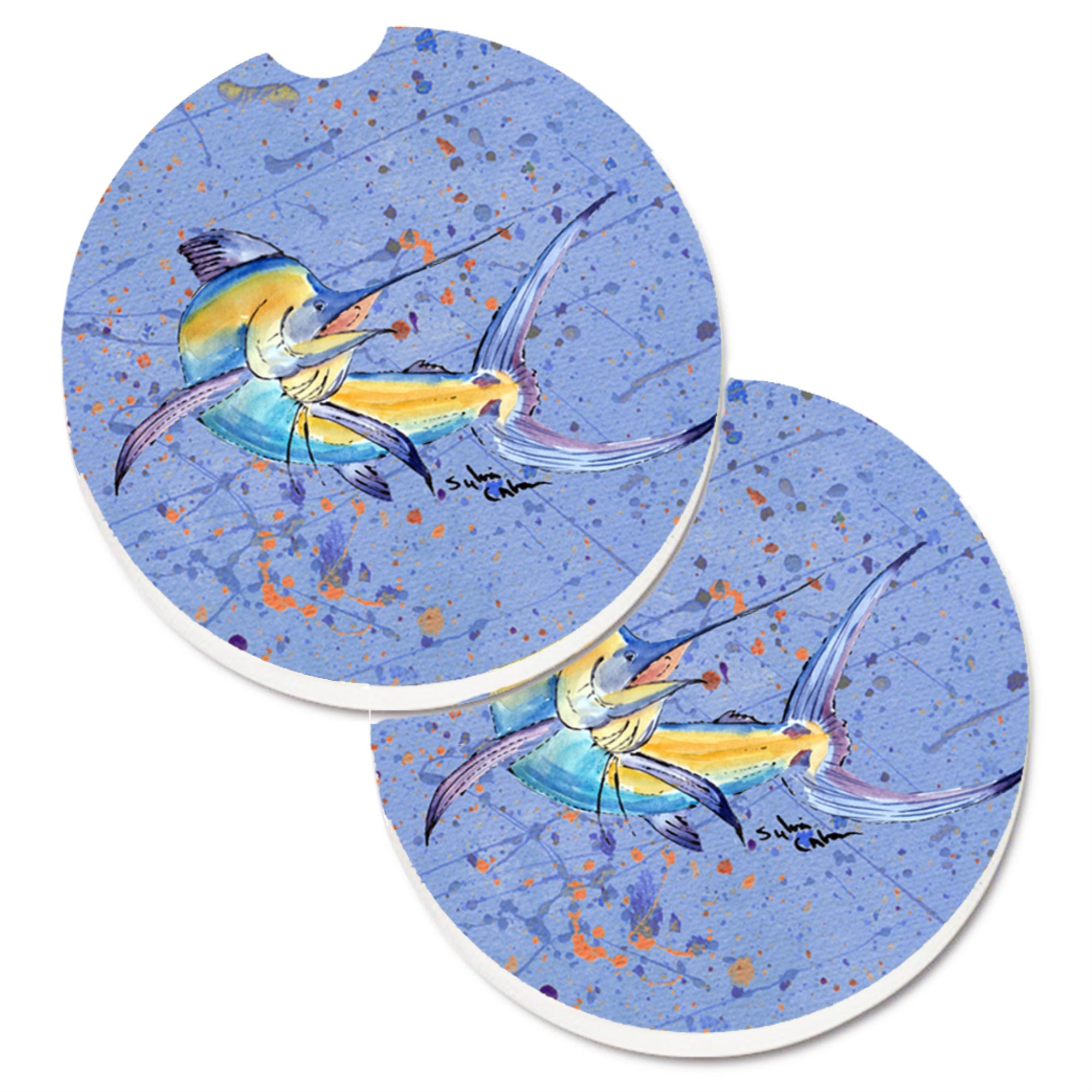 'Caroline'S Treasures Blue Marlin Set Of 2 Cup Holder Car Coasters 8350Carc, 2.56, Multicolor''