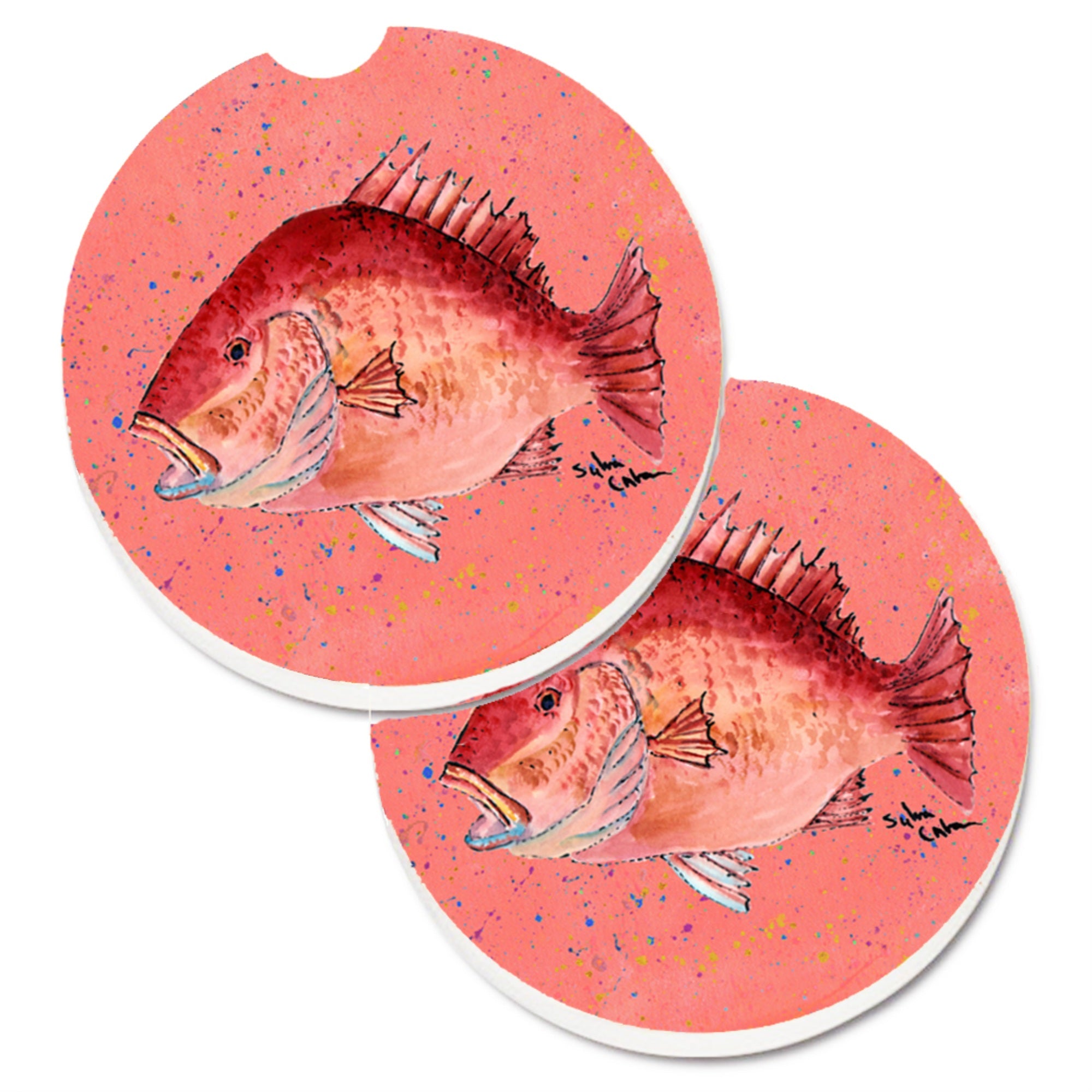 'Caroline'S Treasures Strawberry Snapper Set Of 2 Cup Holder Car Coasters 8351Carc, 2.56, Multicolor''