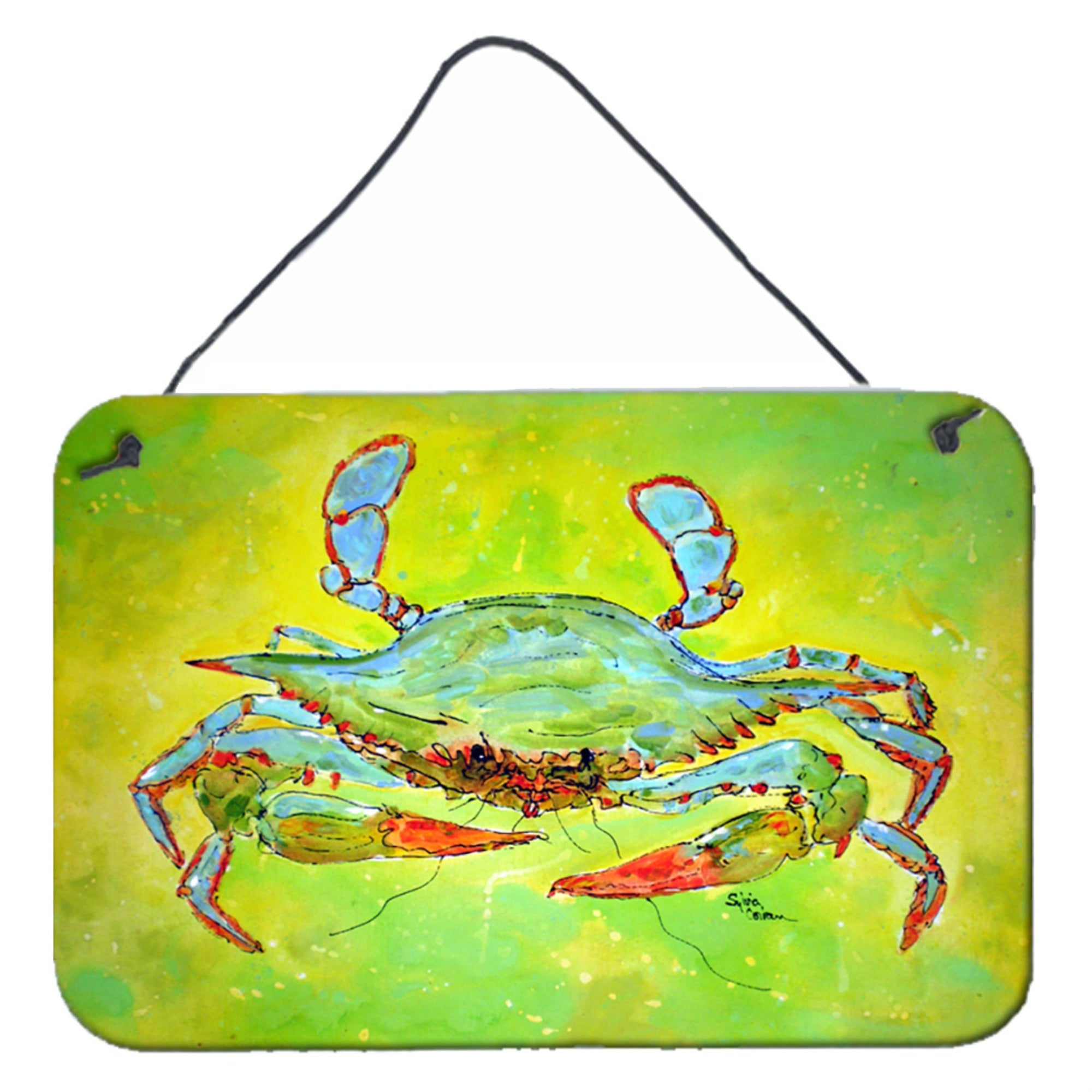 'Caroline'S Treasures 8357Ds812 Bright Green Blue Crab Aluminum Metal Wall Or Door Hanging Prints, 8 X 12''''''