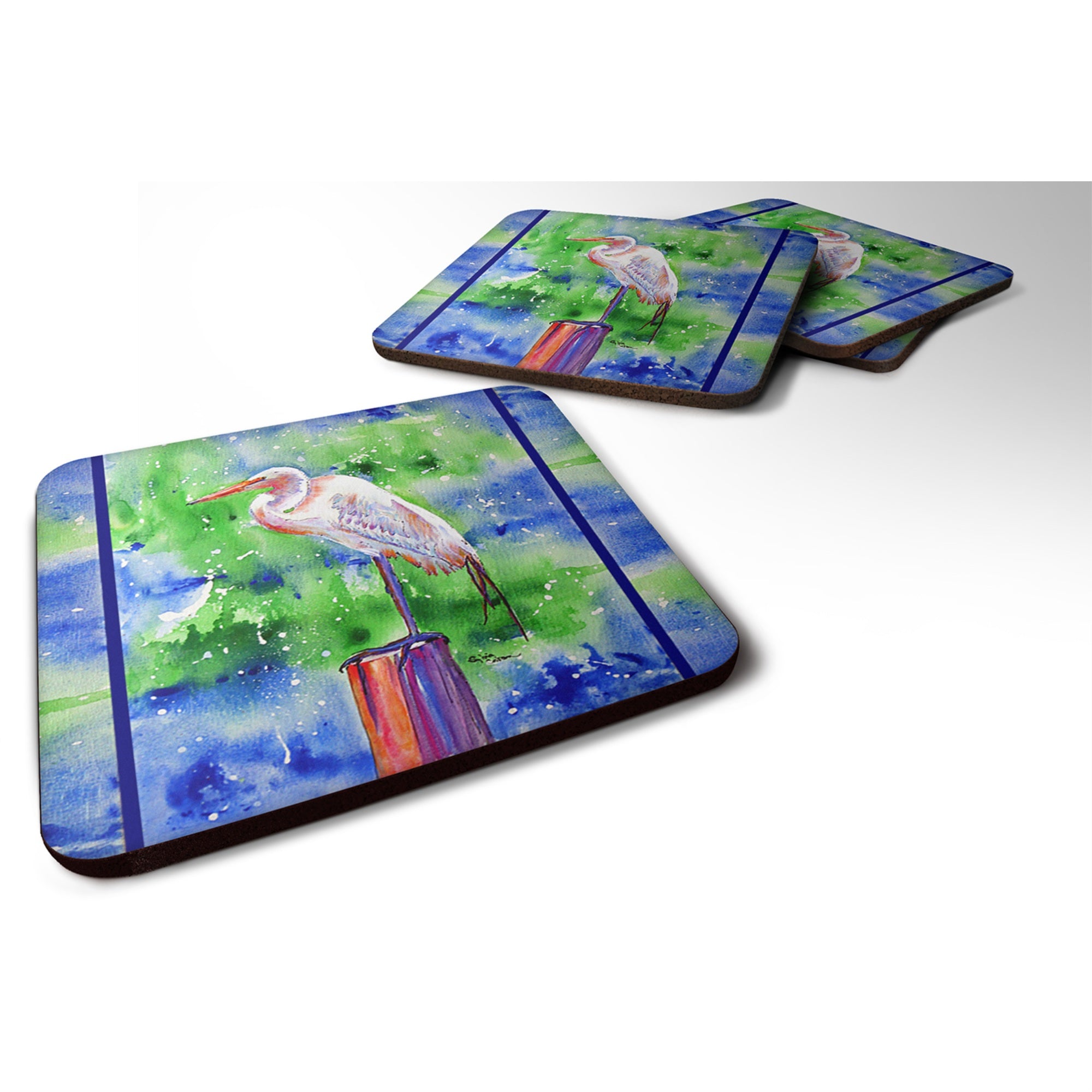 'Caroline'S Treasures 8358Fc Bird-Egret Foam Coasters (Set Of 4), 3.5'''' H X 3.5'''' W, Multicolor''