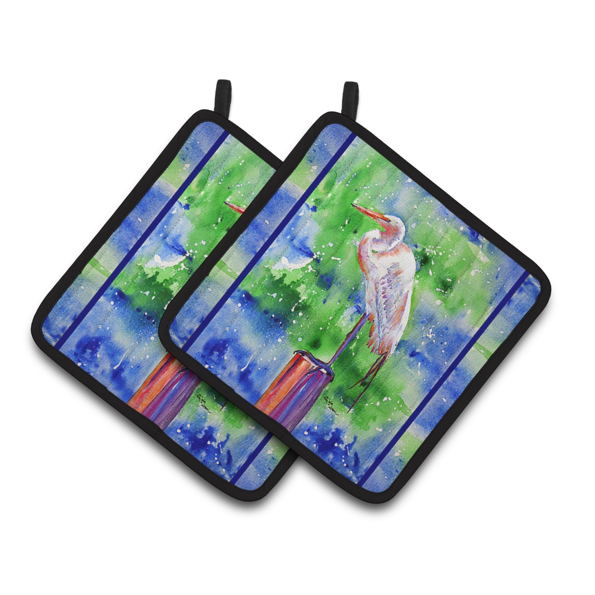 'Caroline'S Treasures Egret Pair Of Pot Holders 8358Pthd, 7.5Hx7.5W, Multicolor''