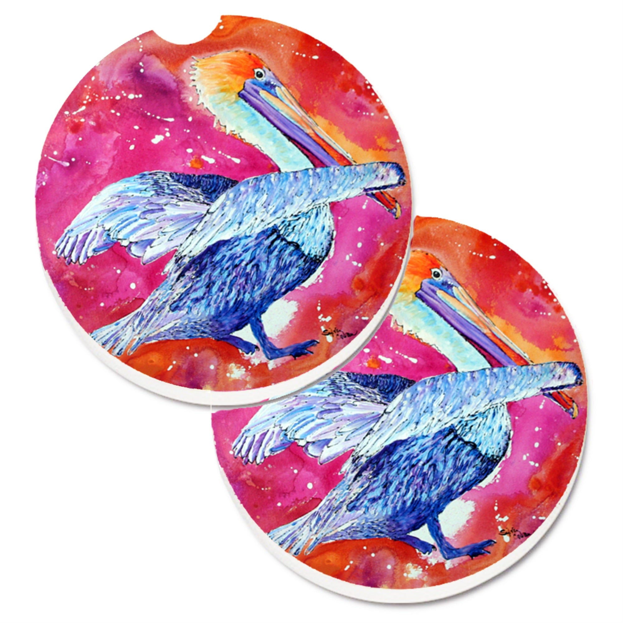'Caroline'S Treasures Pelican Set Of 2 Cup Holder Car Coasters 8360Carc, 2.56, Multicolor''