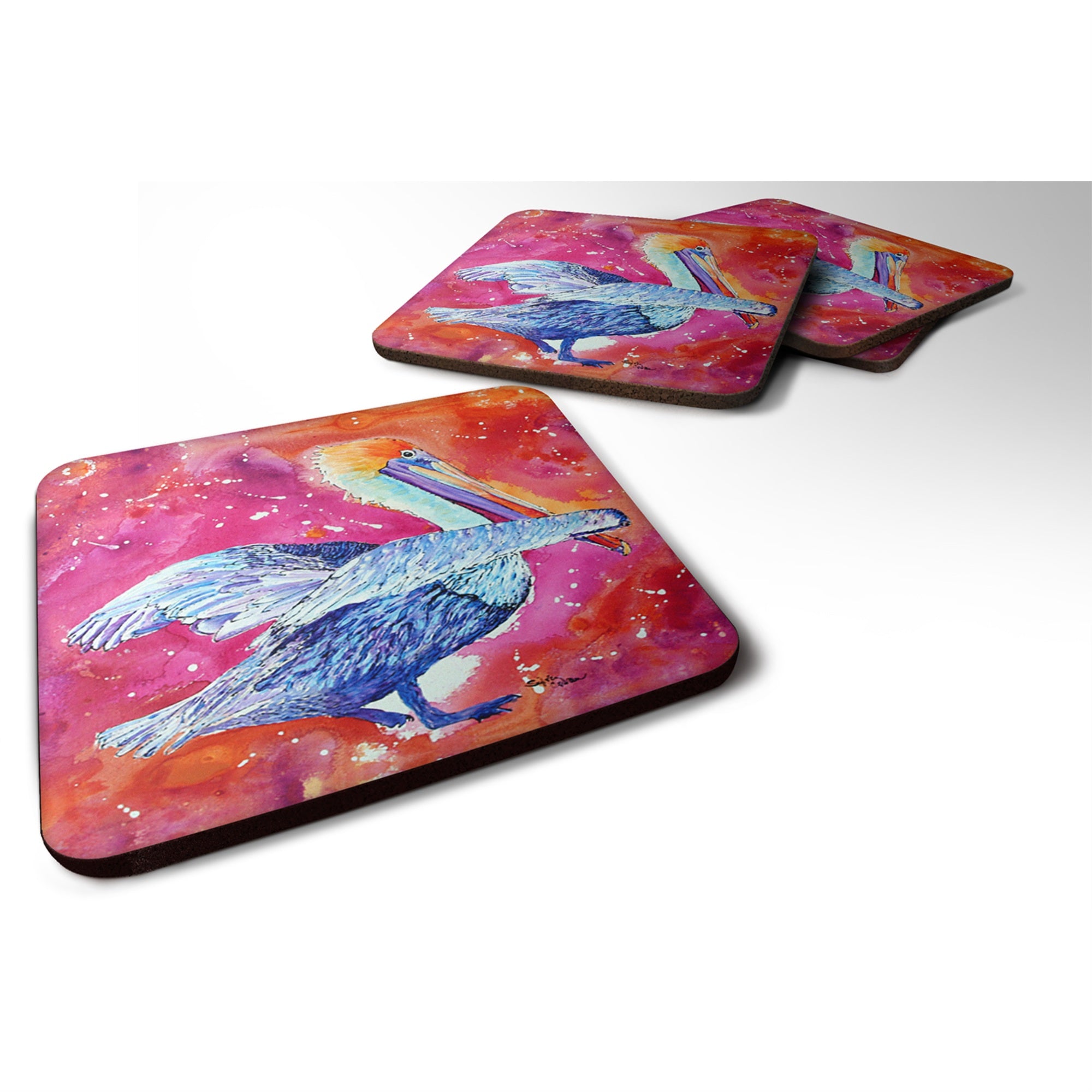 'Caroline'S Treasures 8360Fc Bird-Pelican Foam Coasters (Set Of 4), 3.5'''' H X 3.5'''' W, Multicolor''