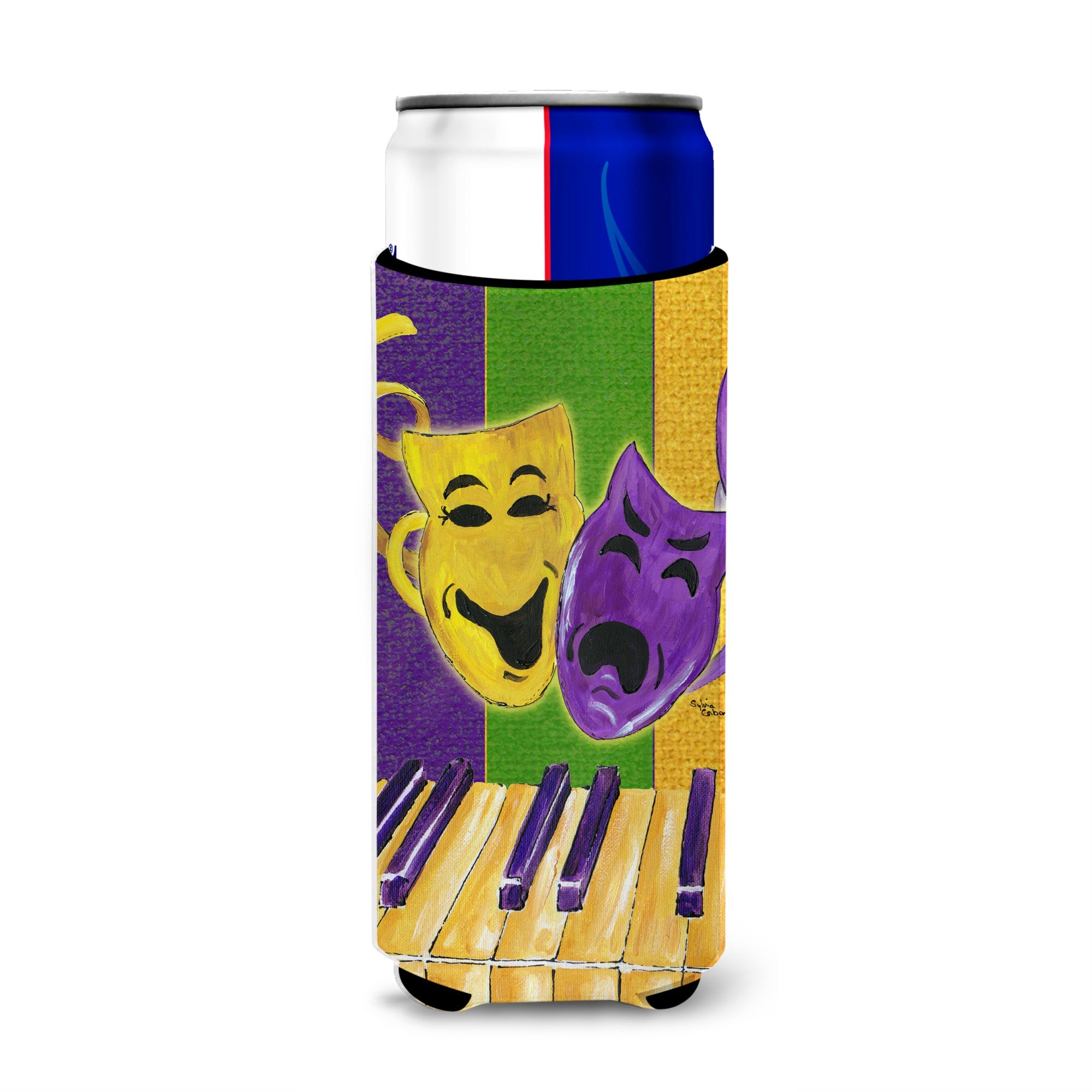 Mardi Gras Piano With Comedy And Tragedy Masks Ultra Beverage Insulators For Slim Cans 8370Muk