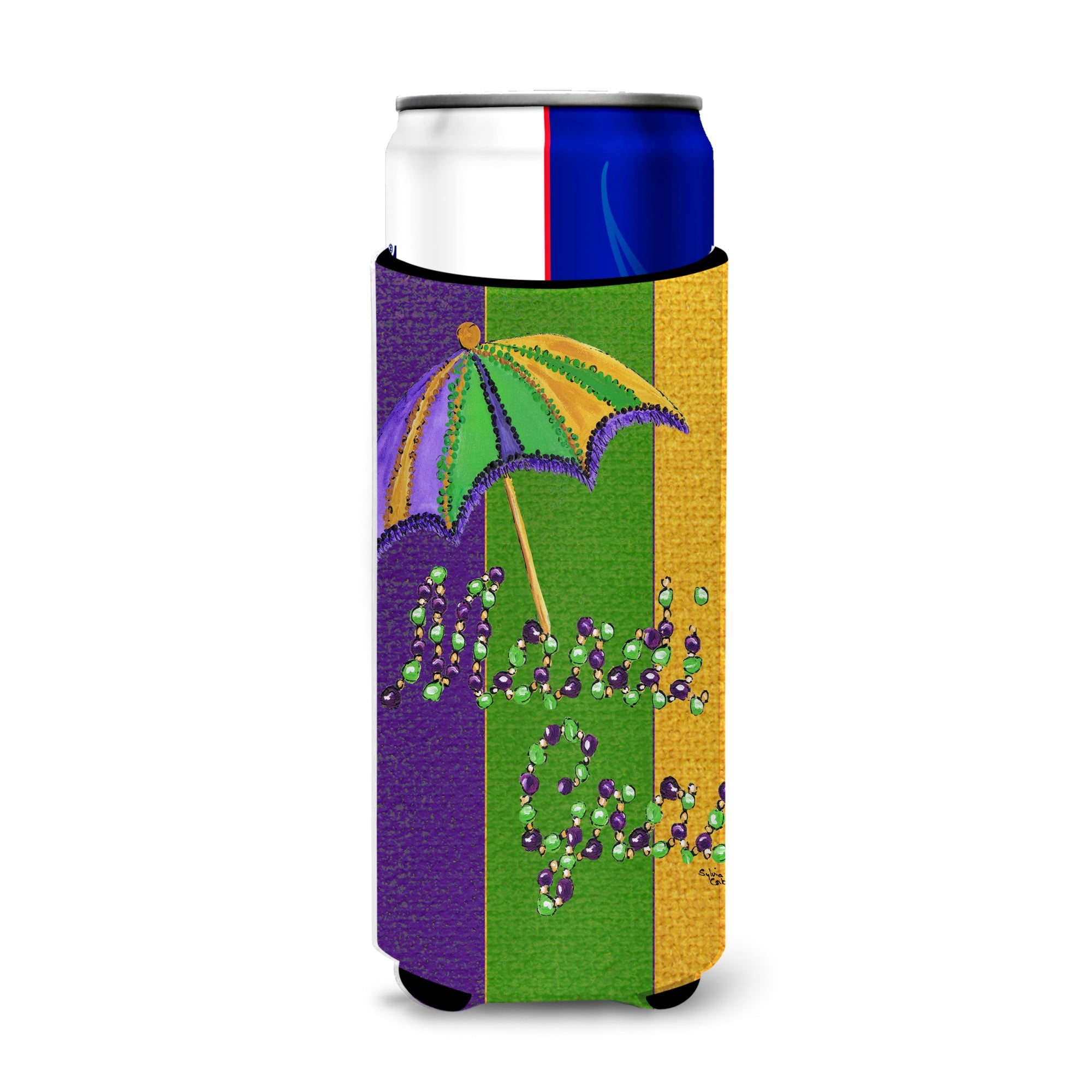 Mardi Gras Second Line Umbrella Ultra Beverage Insulators For Slim Cans 8373Muk