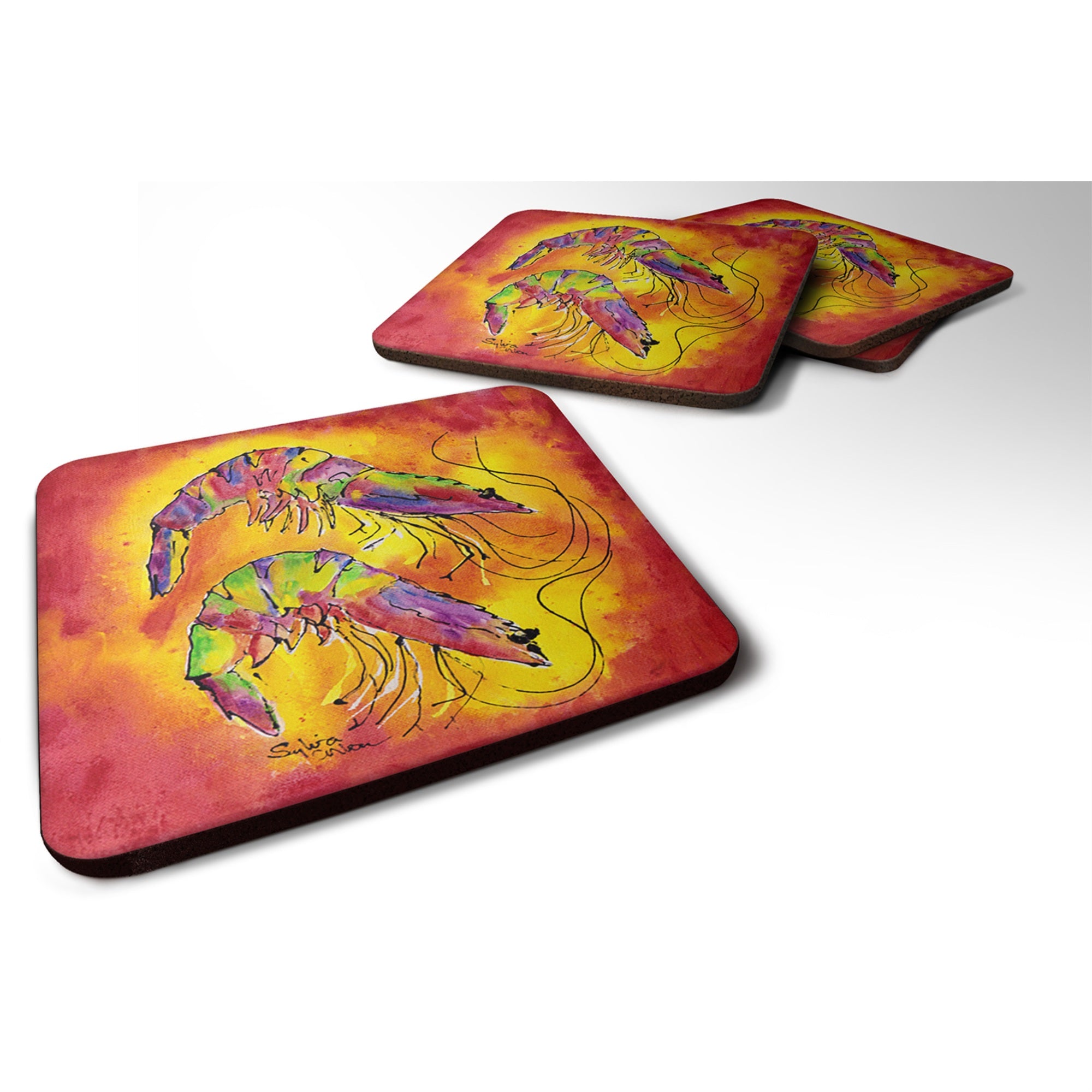 'Caroline'S Treasures 8378Fc Shrimp Foam Coasters (Set Of 4), 3.5'''' H X 3.5'''' W, Multicolor''