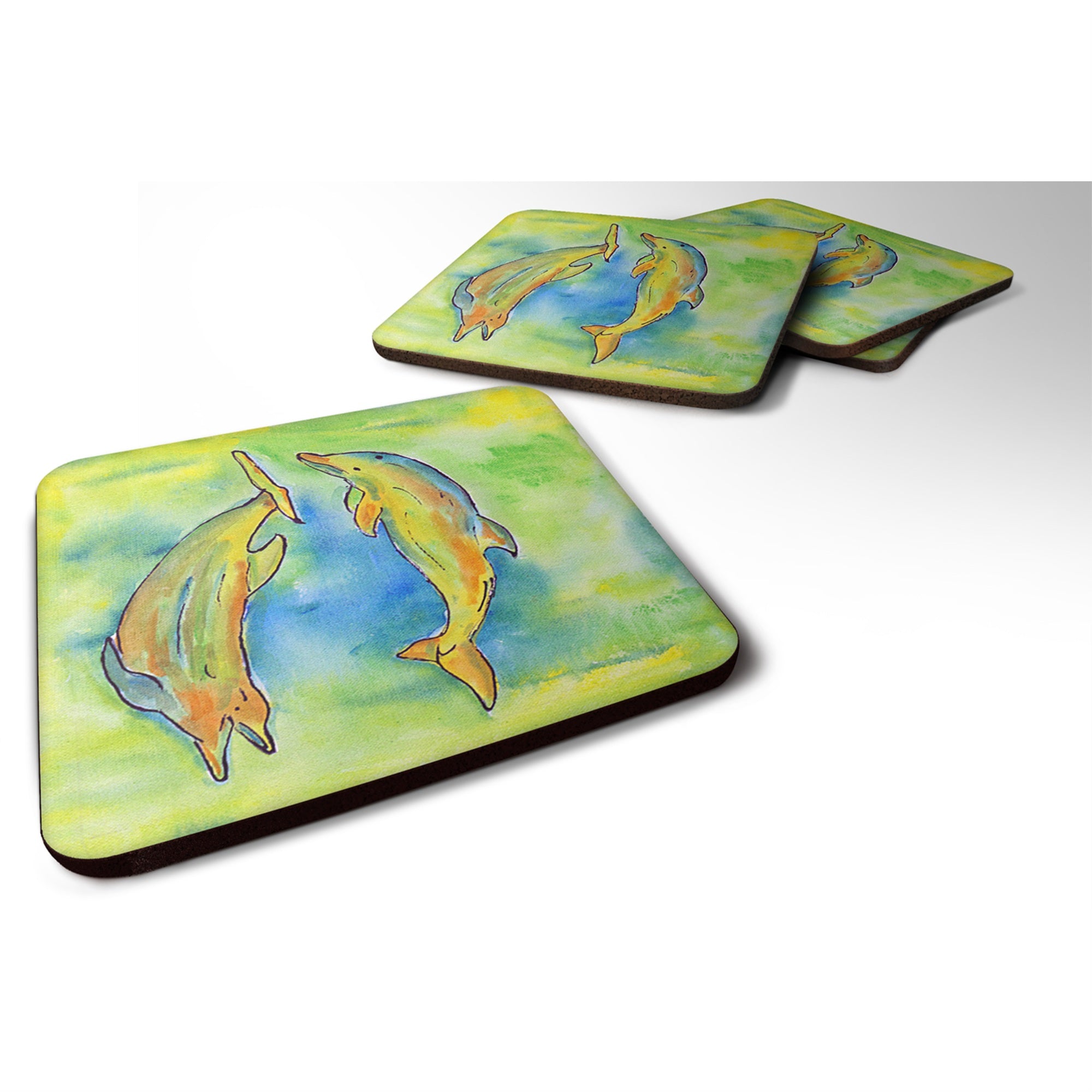 'Caroline'S Treasures 8380Fc Dolphin Foam Coasters (Set Of 4), 3.5'''' H X 3.5'''' W, Multicolor''