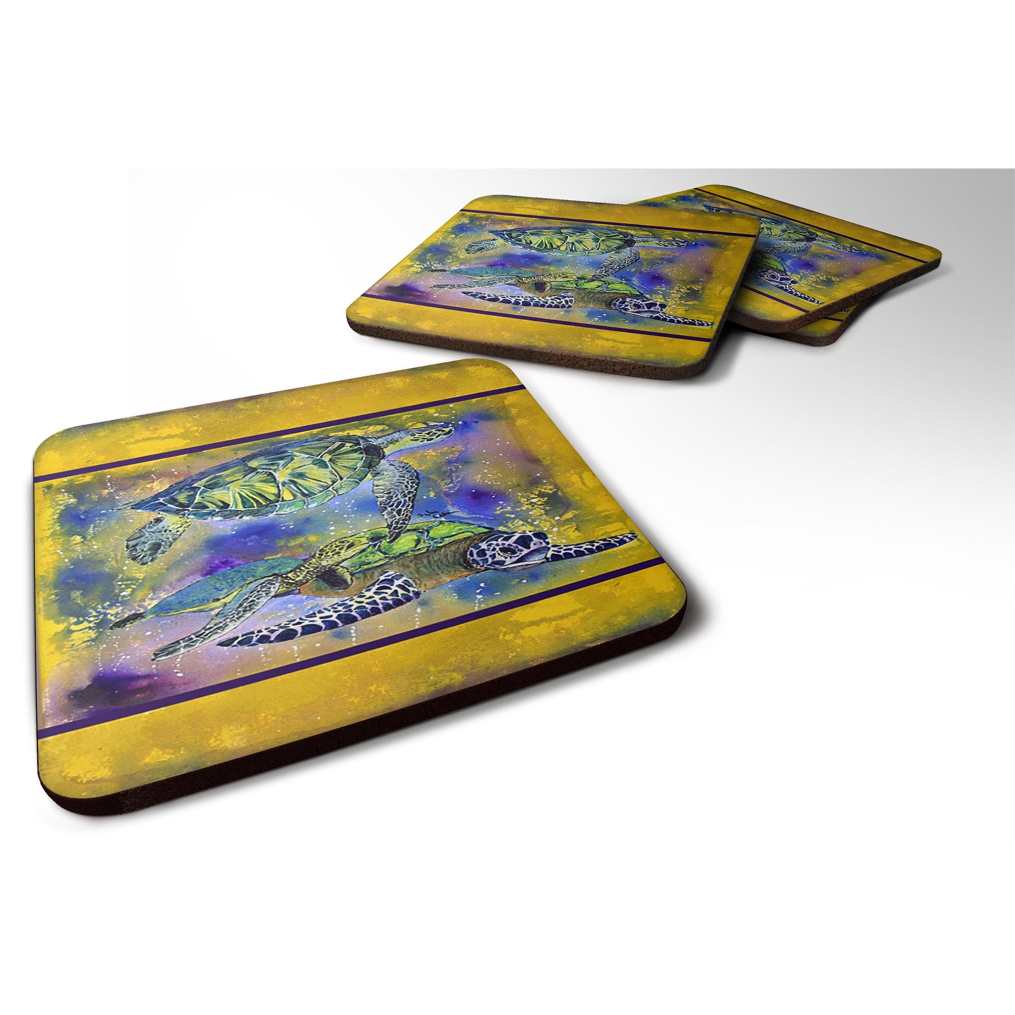 'Caroline'S Treasures 8394Fc Turtle Foam Coasters (Set Of 4), 3.5'''' H X 3.5'''' W, Multicolor''