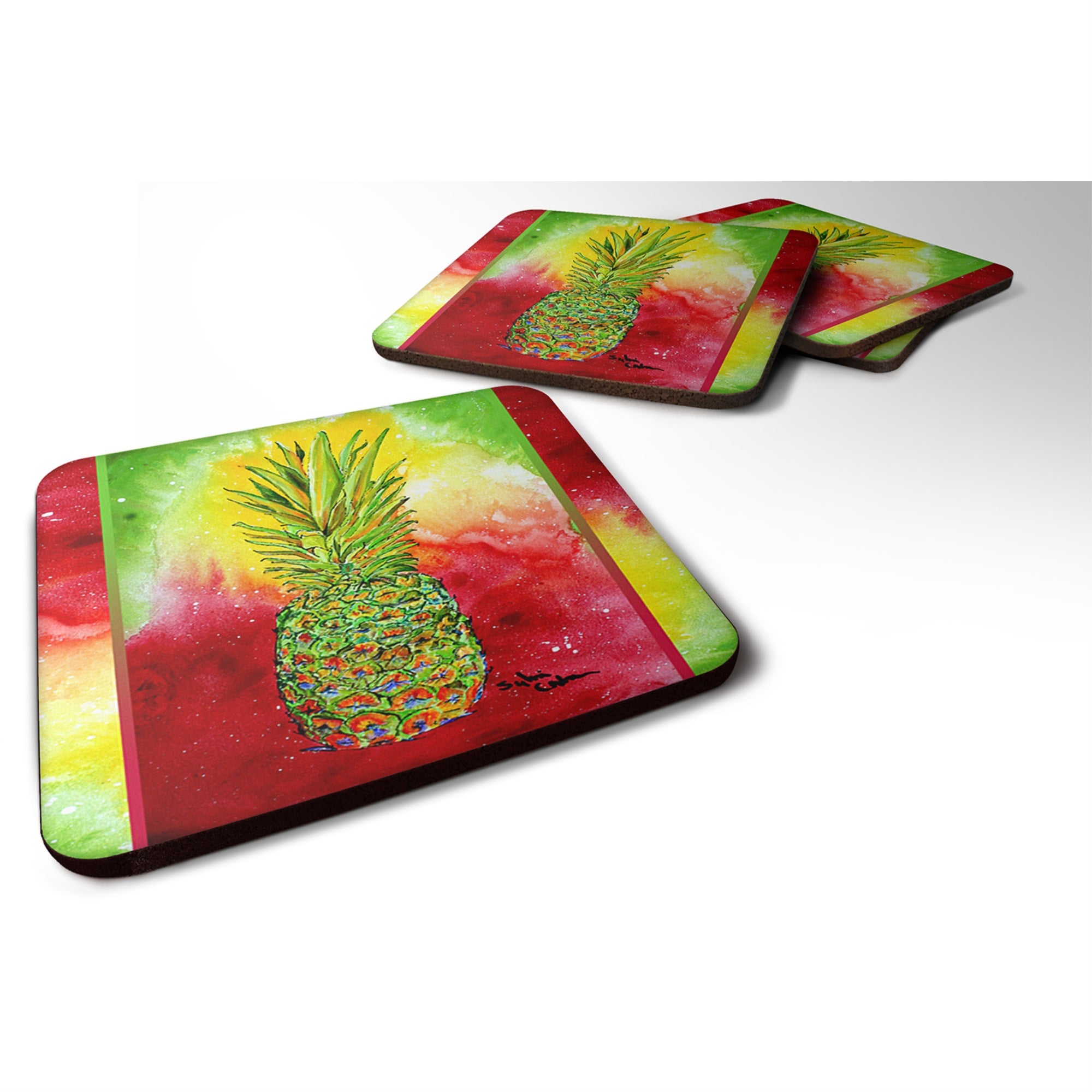 'Caroline'S Treasures 8395Fc Pineapple Foam Coasters (Set Of 4), 3.5'''' H X 3.5'''' W, Multicolor''