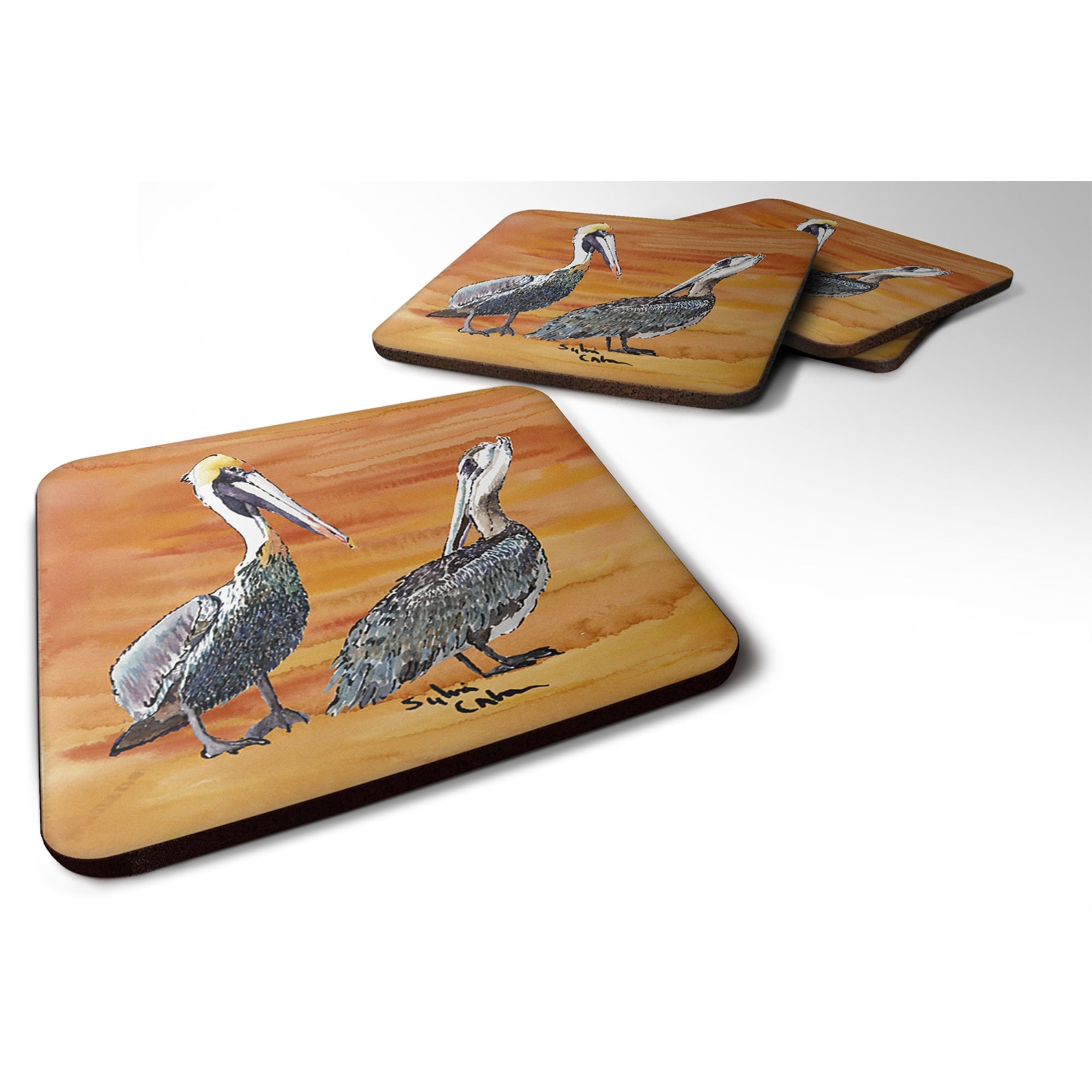 'Caroline'S Treasures 8407Fc Bird-Pelican Foam Coasters (Set Of 4), 3.5'''' H X 3.5'''' W, Multicolor''