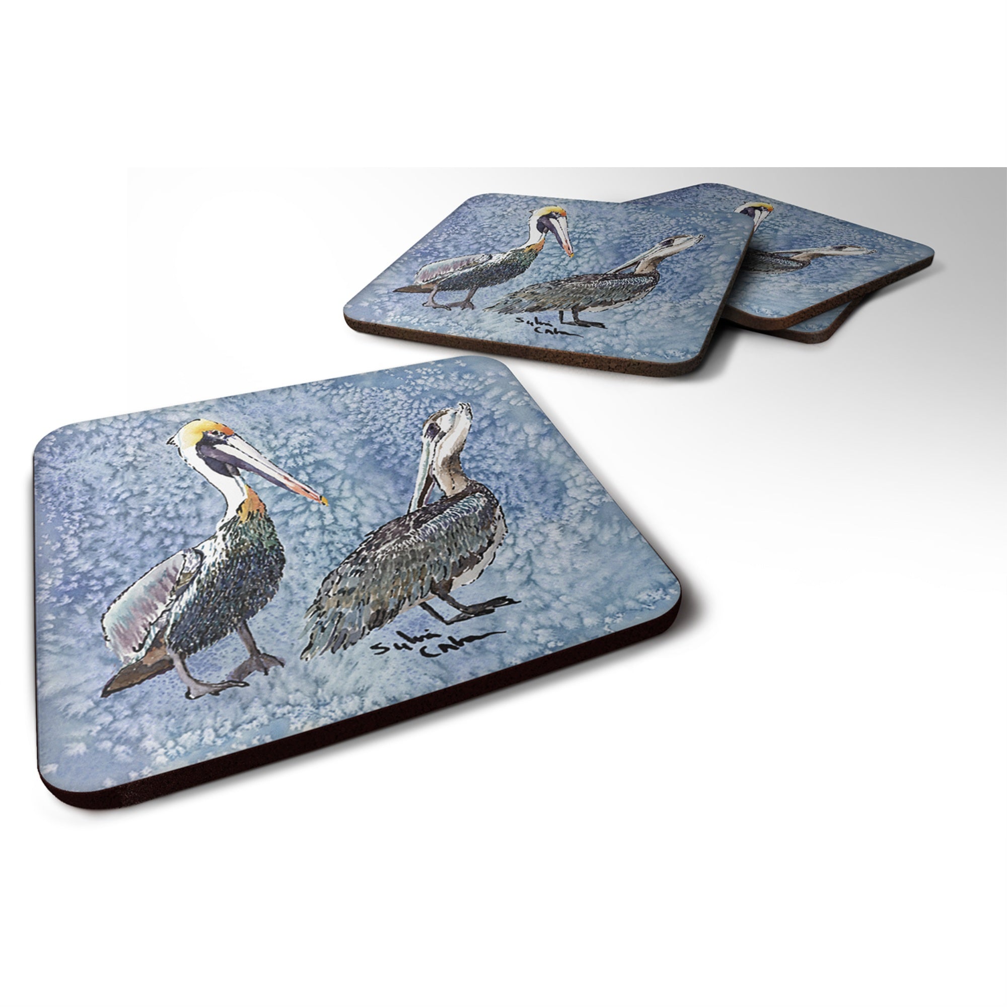 'Caroline'S Treasures 8409Fc Bird-Pelican Foam Coasters (Set Of 4), 3.5'''' H X 3.5'''' W, Multicolor''