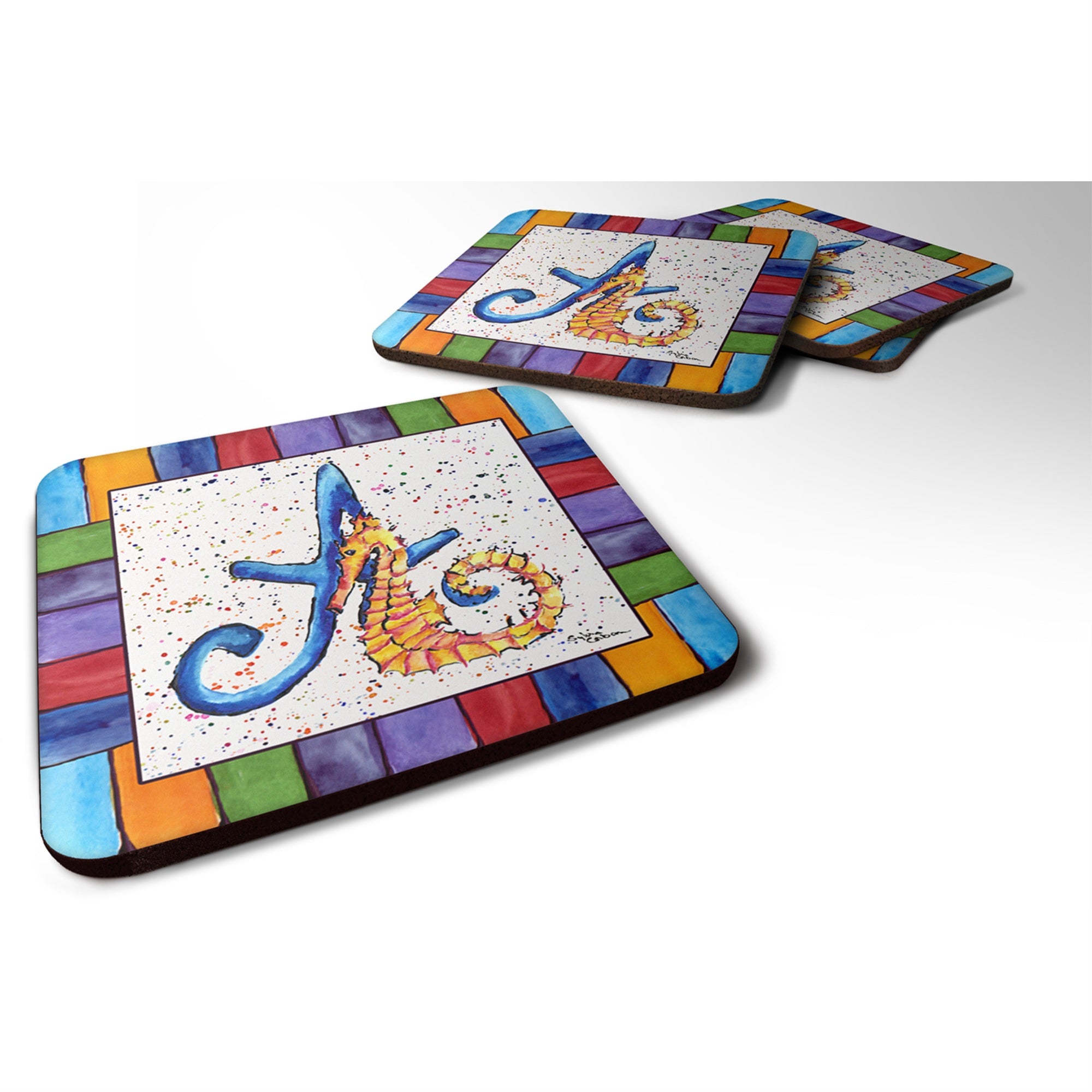 'Caroline'S Treasures 8424-Afc Beach And Seafood Foam Coasters (Set Of 4), 3.5'''' H X 3.5'''' W, Multicolor''