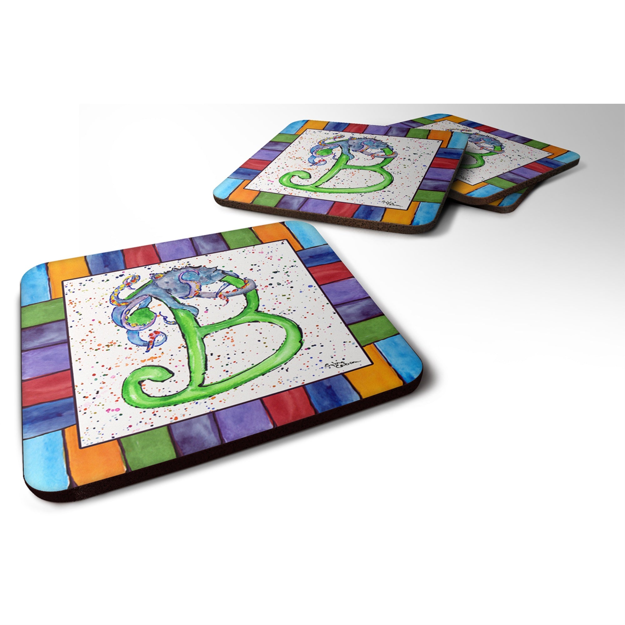 'Caroline'S Treasures 8425-Bfc Beach And Seafood Foam Coasters (Set Of 4), 3.5'''' H X 3.5'''' W, Multicolor''