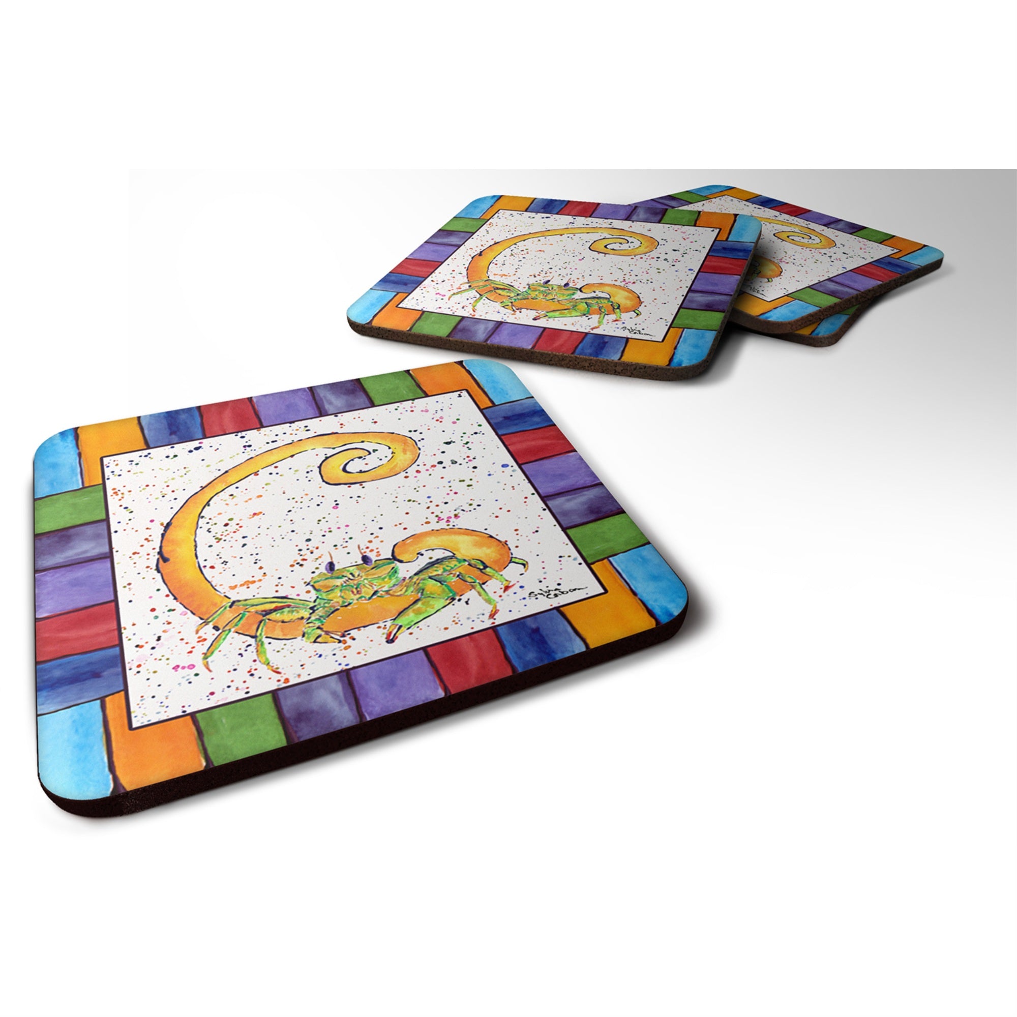 'Caroline'S Treasures 8426-Cfc Beach And Seafood Foam Coasters (Set Of 4), 3.5'''' H X 3.5'''' W, Multicolor''