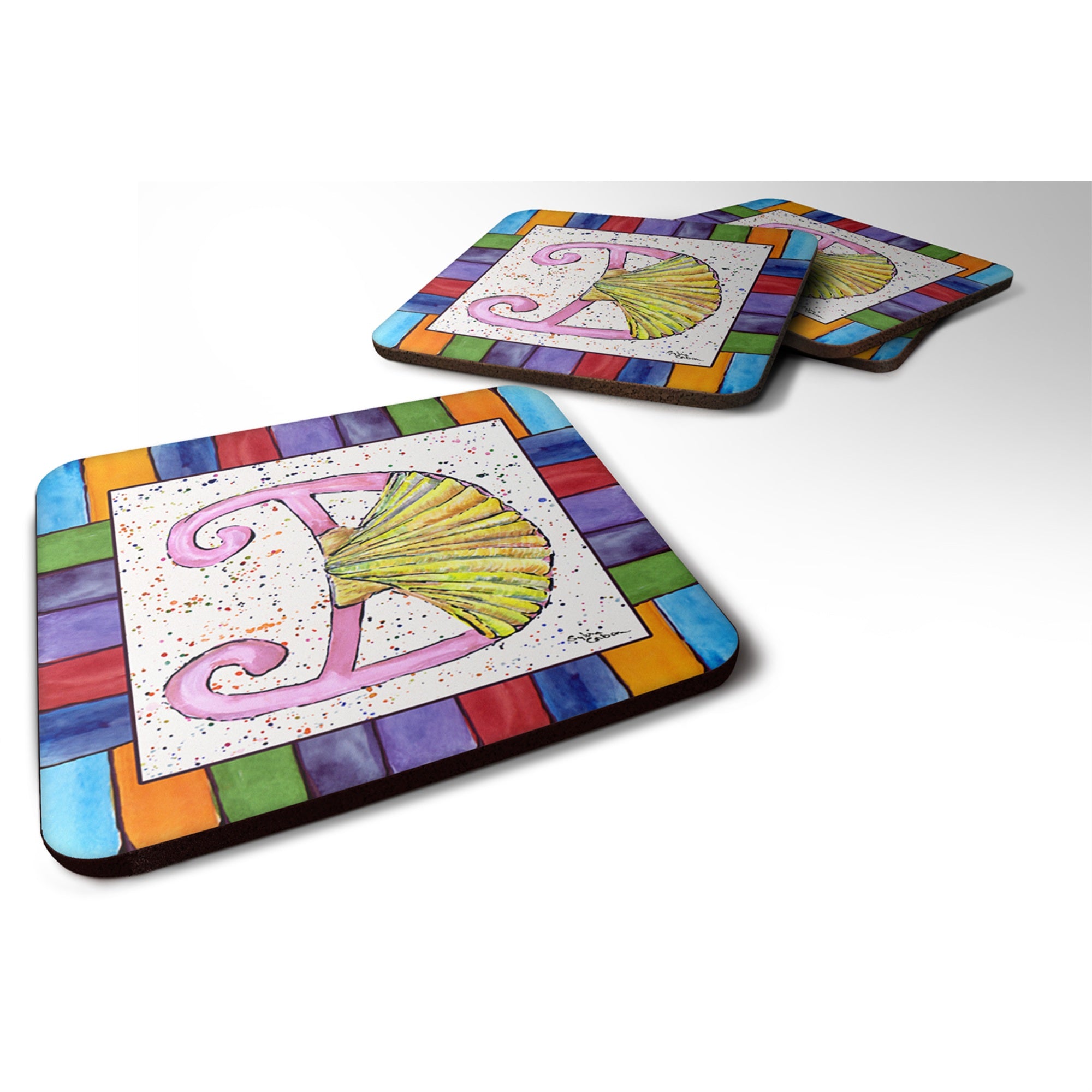 'Caroline'S Treasures 8427-Dfc Beach And Seafood Foam Coasters (Set Of 4), 3.5'''' H X 3.5'''' W, Multicolor''