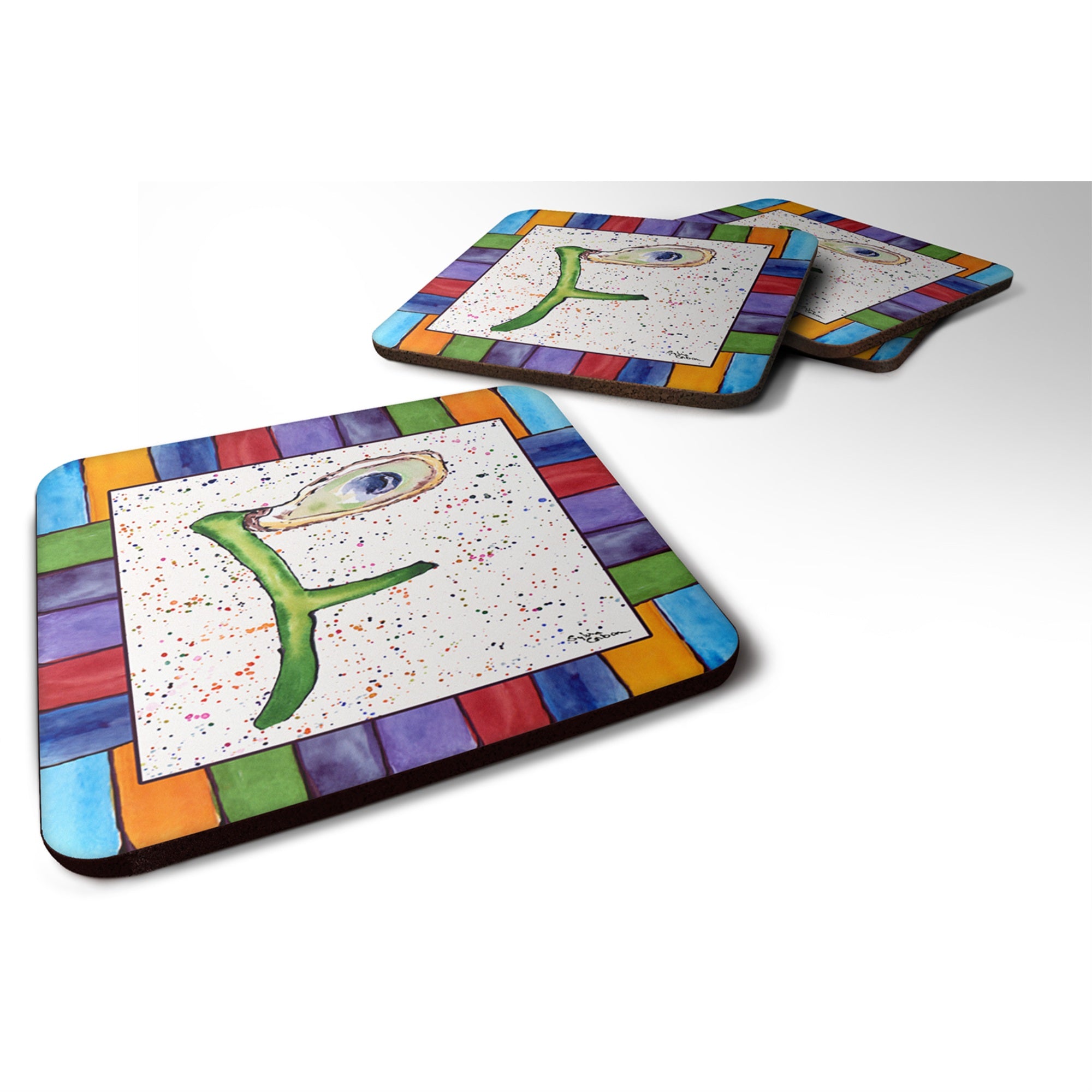 'Caroline'S Treasures 8429-Ffc Beach And Seafood Foam Coasters (Set Of 4), 3.5'''' H X 3.5'''' W, Multicolor''