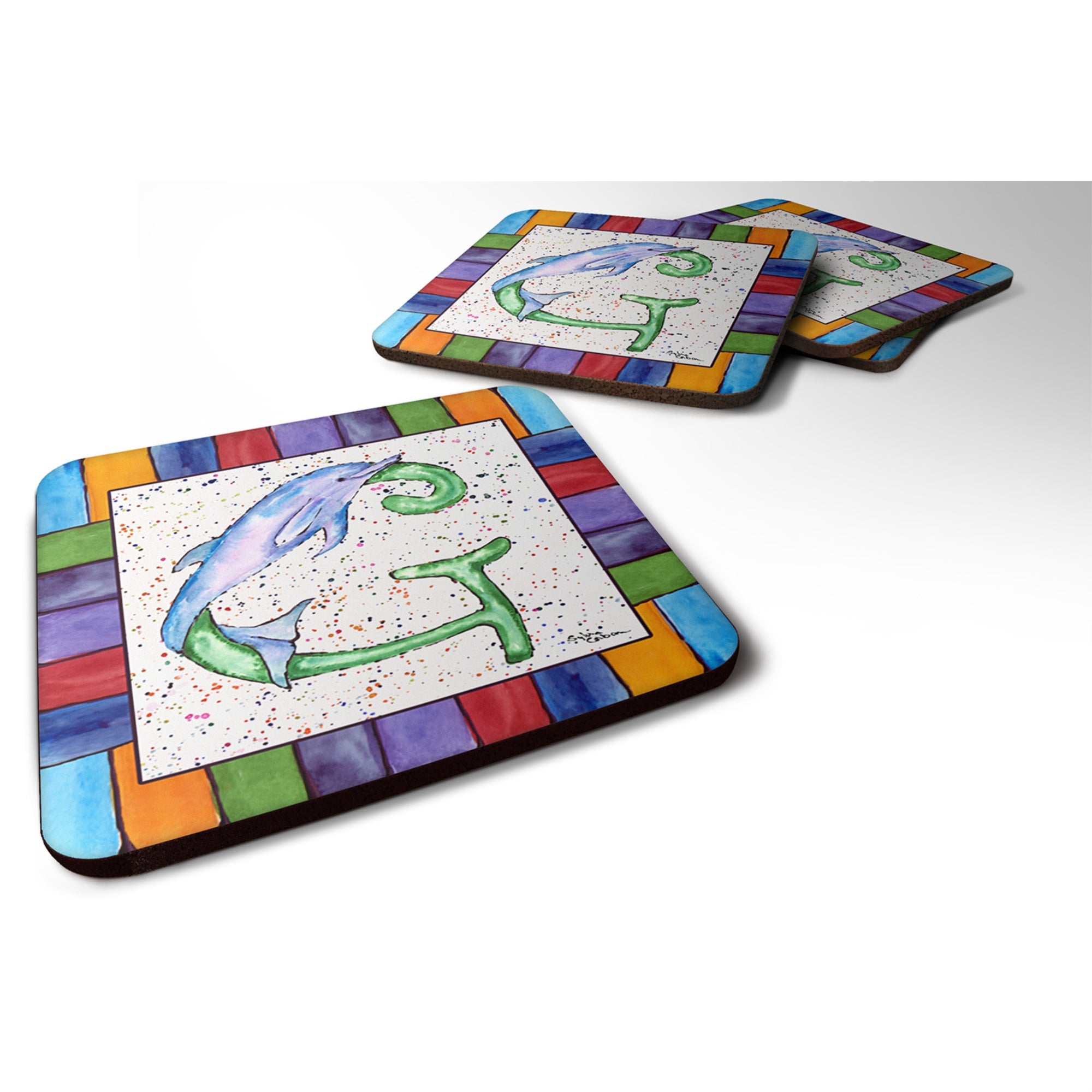 'Caroline'S Treasures 8430-Gfc Beach And Seafood Foam Coasters (Set Of 4), 3.5'''' H X 3.5'''' W, Multicolor''