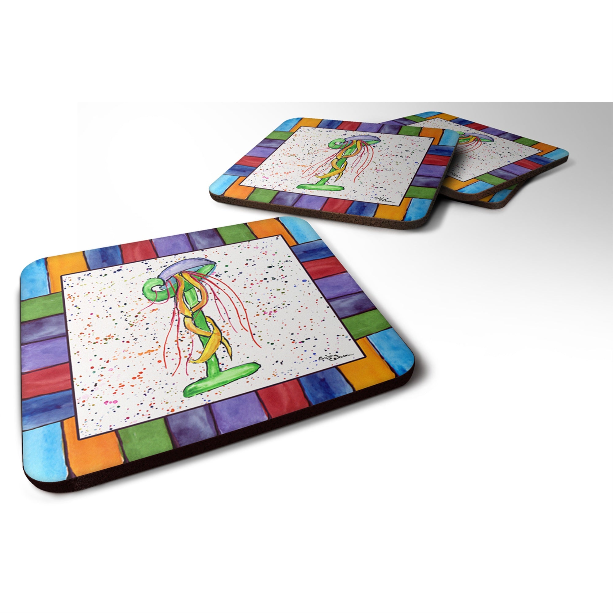 'Caroline'S Treasures 8432-Ifc Beach And Seafood Foam Coasters (Set Of 4), 3.5'''' H X 3.5'''' W, Multicolor''