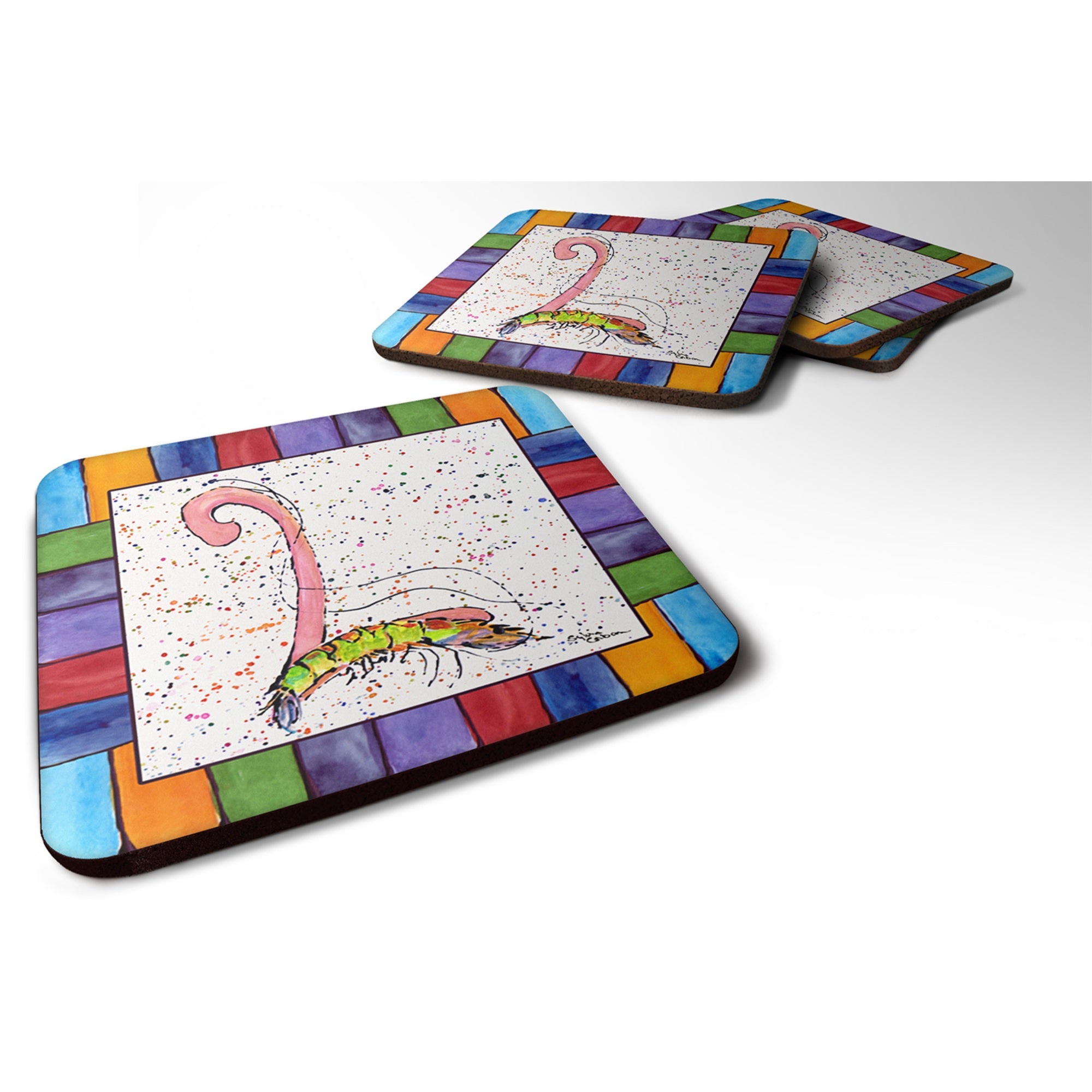 'Caroline'S Treasures 8435-Lfc Beach And Seafood Foam Coasters (Set Of 4), 3.5'''' H X 3.5'''' W, Multicolor''
