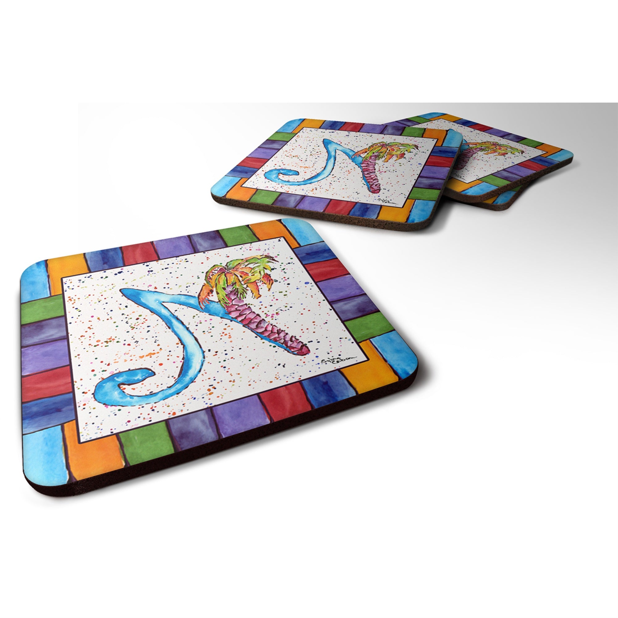 'Caroline'S Treasures 8437-Nfc Beach And Seafood Foam Coasters (Set Of 4), 3.5'''' H X 3.5'''' W, Multicolor''
