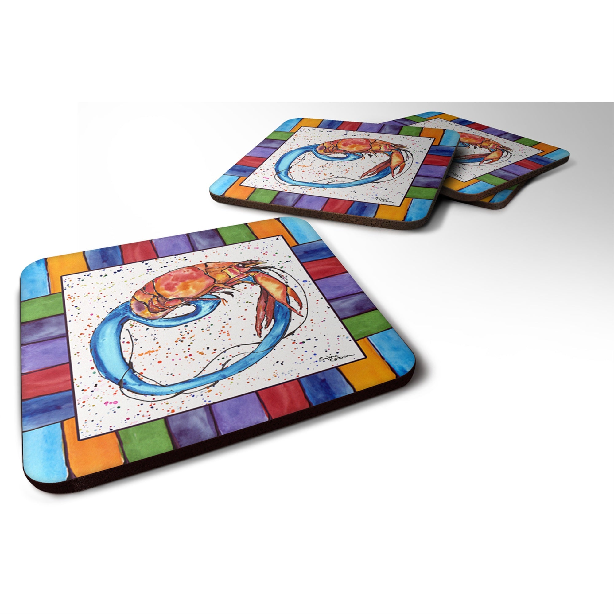 'Caroline'S Treasures 8438-Ofc Beach And Seafood Foam Coasters (Set Of 4), 3.5'''' H X 3.5'''' W, Multicolor''
