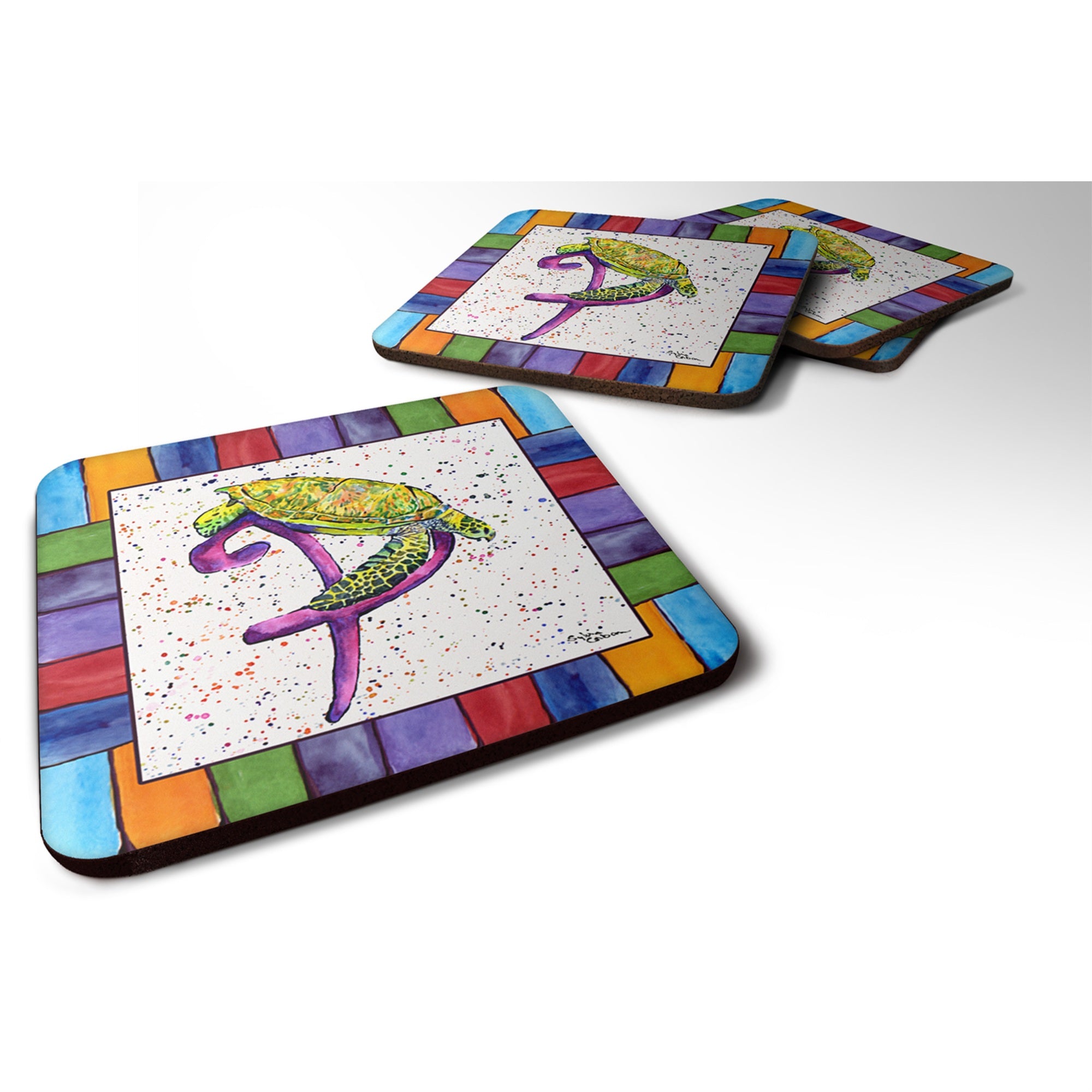 'Caroline'S Treasures 8439-Pfc Beach And Seafood Foam Coasters (Set Of 4), 3.5'''' H X 3.5'''' W, Multicolor''