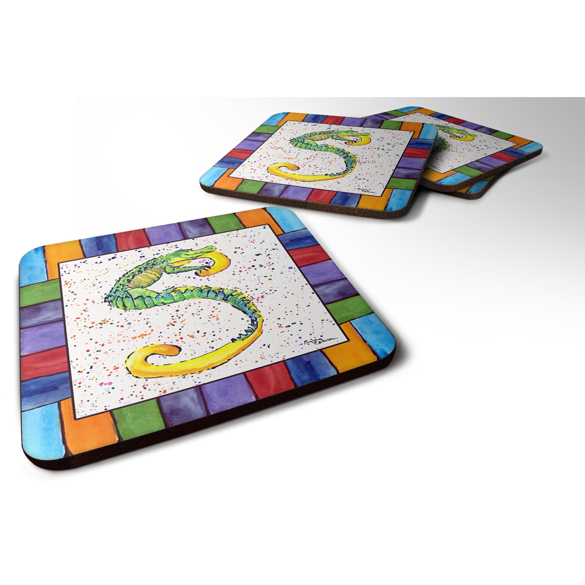 'Caroline'S Treasures 8442-Sfc Beach And Seafood Foam Coasters (Set Of 4), 3.5'''' H X 3.5'''' W, Multicolor''
