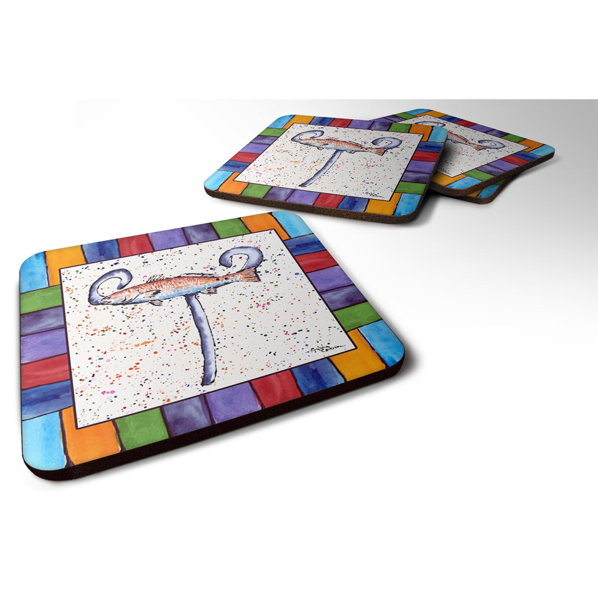 'Caroline'S Treasures 8443-Tfc Beach And Seafood Foam Coasters (Set Of 4), 3.5'''' H X 3.5'''' W, Multicolor''