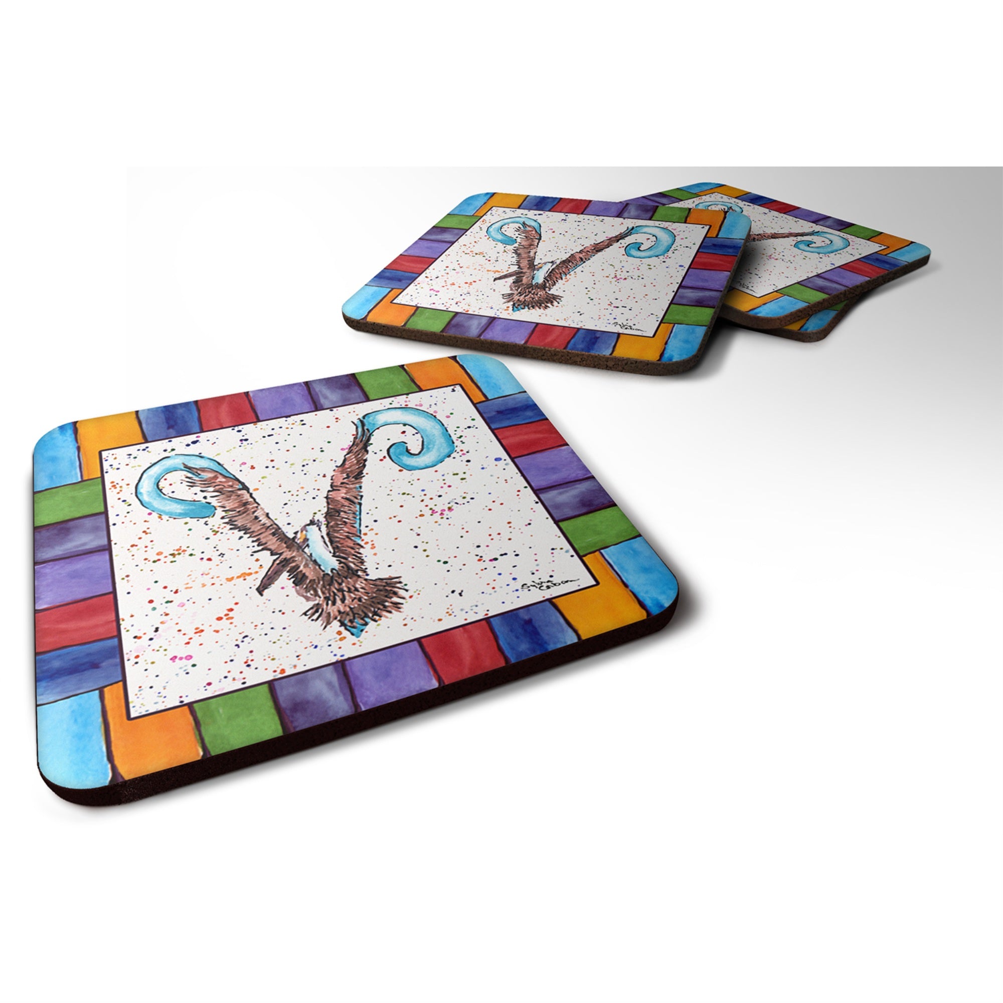 'Caroline'S Treasures 8445-Vfc Beach And Seafood Foam Coasters (Set Of 4), 3.5'''' H X 3.5'''' W, Multicolor''