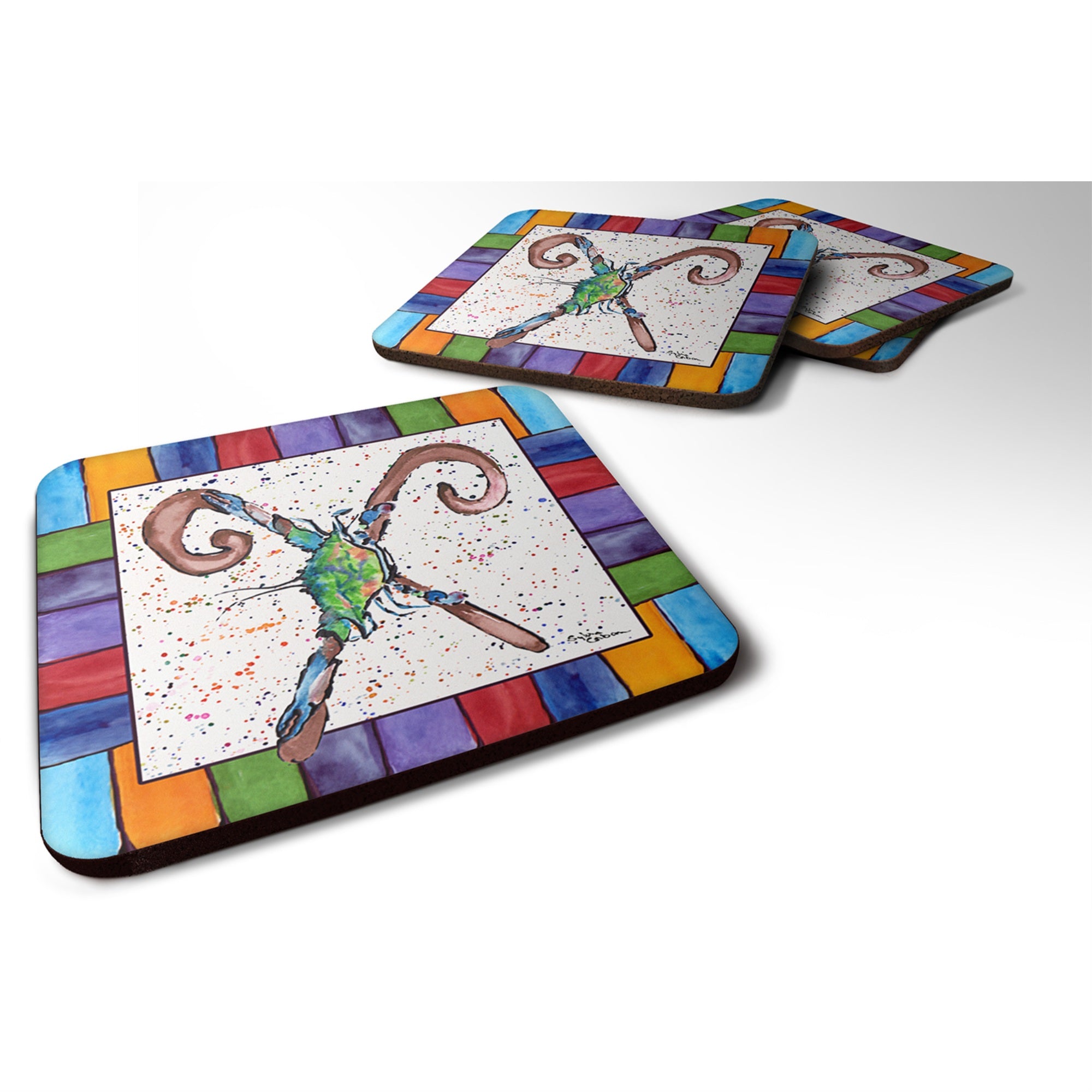 'Caroline'S Treasures 8447-Xfc Beach And Seafood Foam Coasters (Set Of 4), 3.5'''' H X 3.5'''' W, Multicolor''
