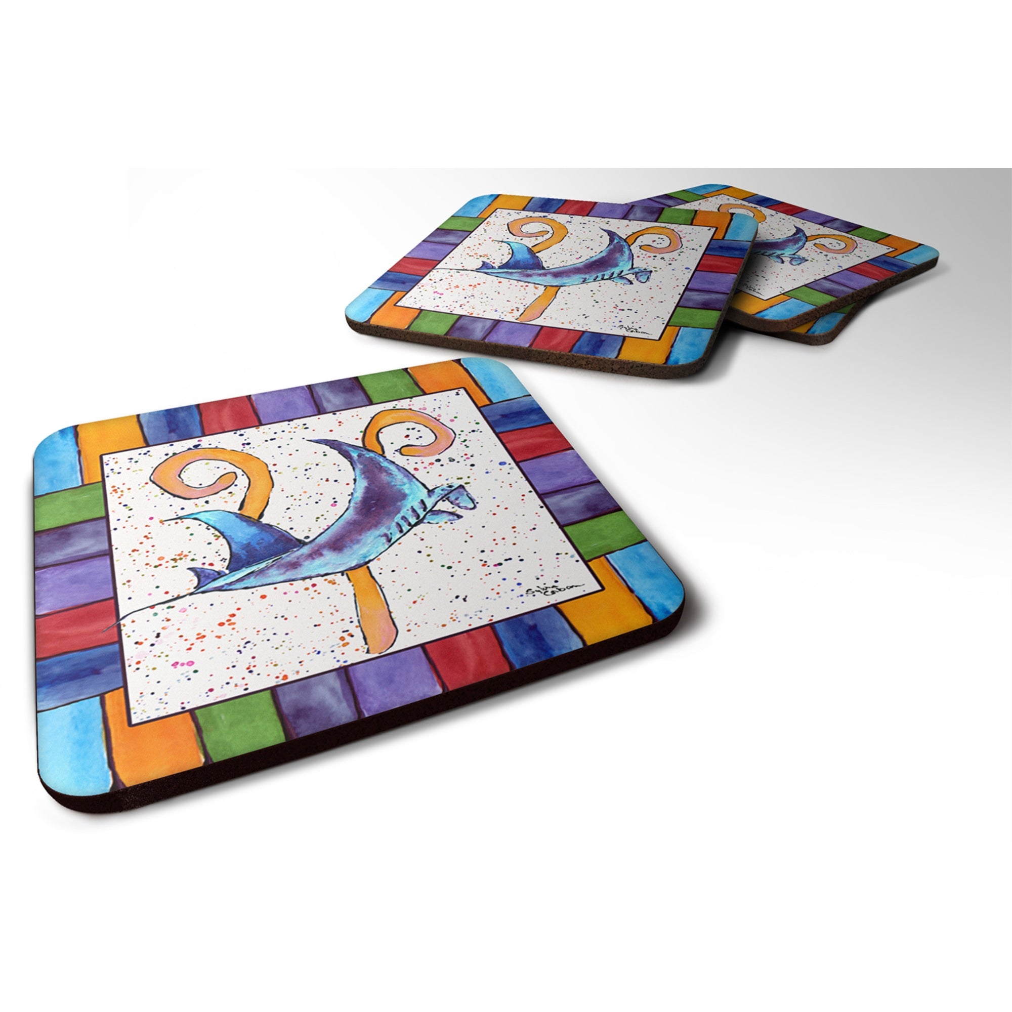 'Caroline'S Treasures 8448-Yfc Beach And Seafood Foam Coasters (Set Of 4), 3.5'''' H X 3.5'''' W, Multicolor''