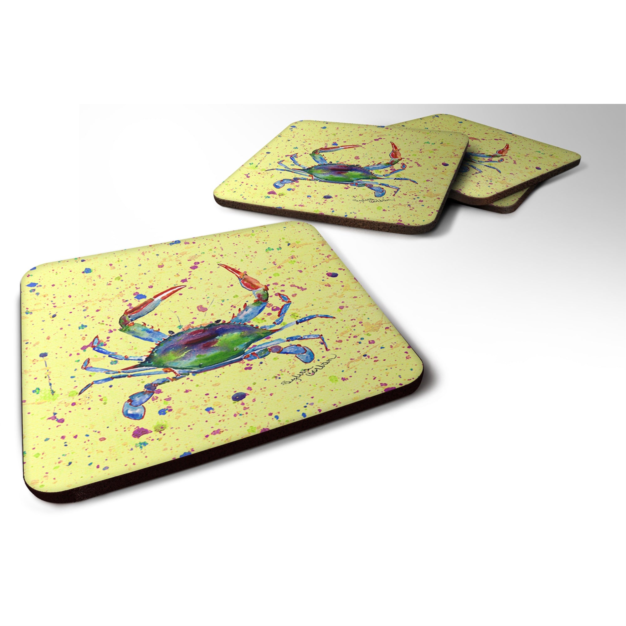 'Caroline'S Treasures 8452Fc Crab Foam Coasters (Set Of 4), 3.5'''' H X 3.5'''' W, Multicolor''