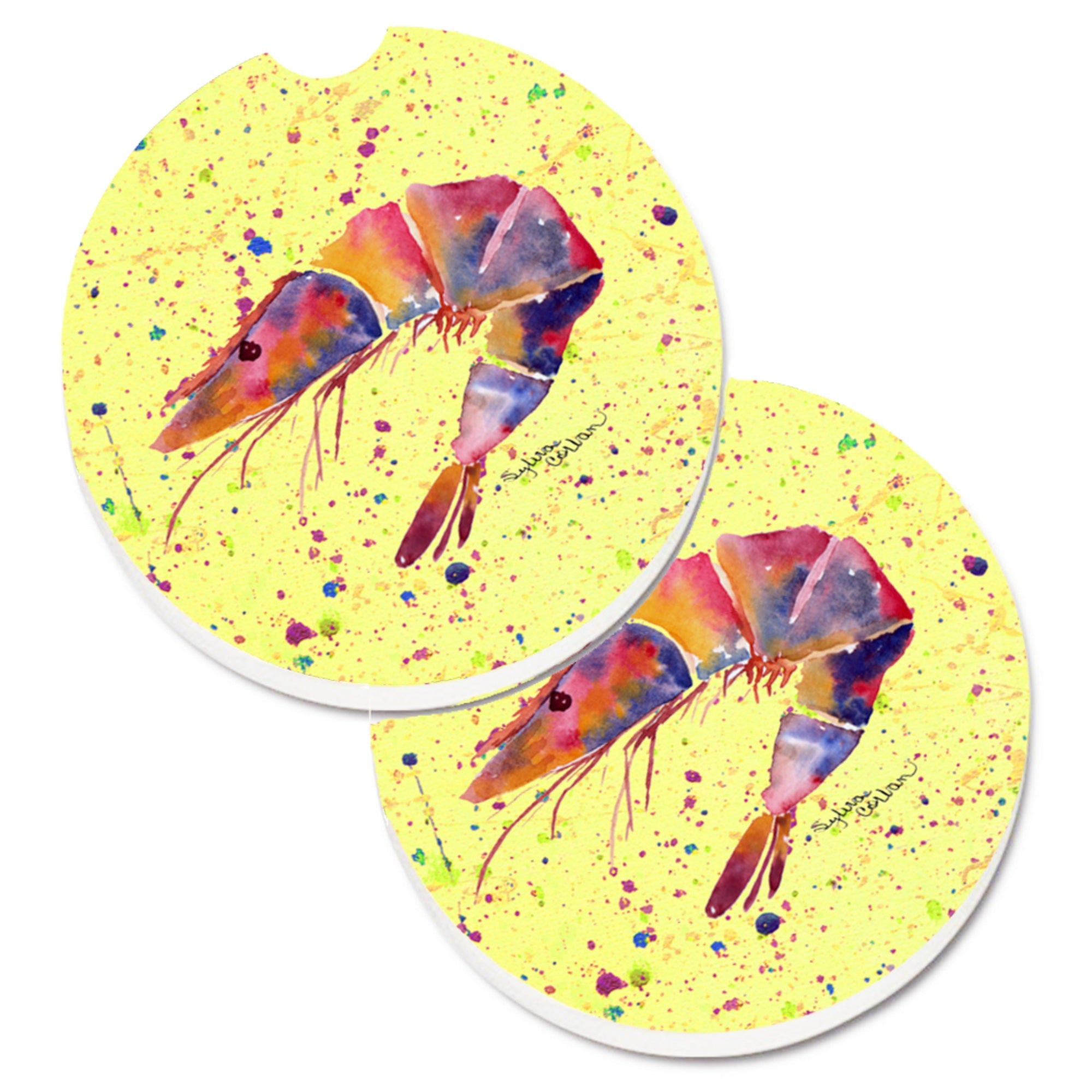 'Caroline'S Treasures Shrimp Set Of 2 Cup Holder Car Coasters 8454Carc, 2.56, Multicolor''